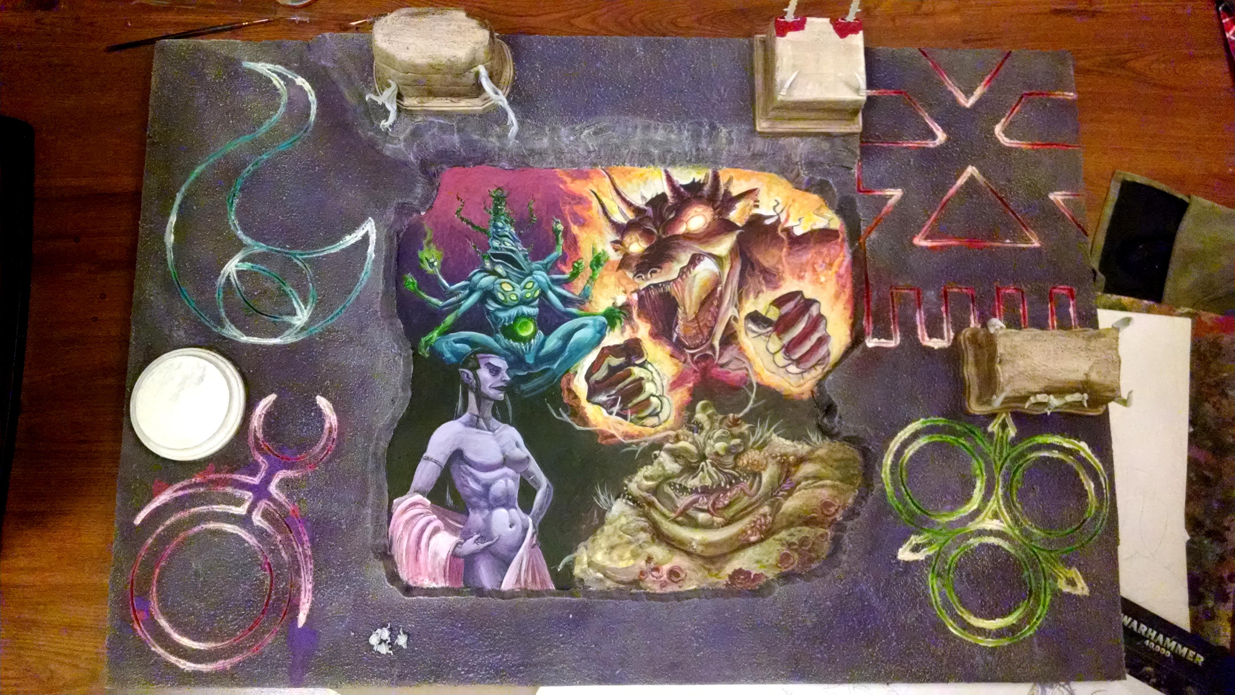 Chaos, Chaos Warrior, Daemons, Display Board, Freehand, Illustration, Khorne, Nurgle, Slaanesh, Tzeentch