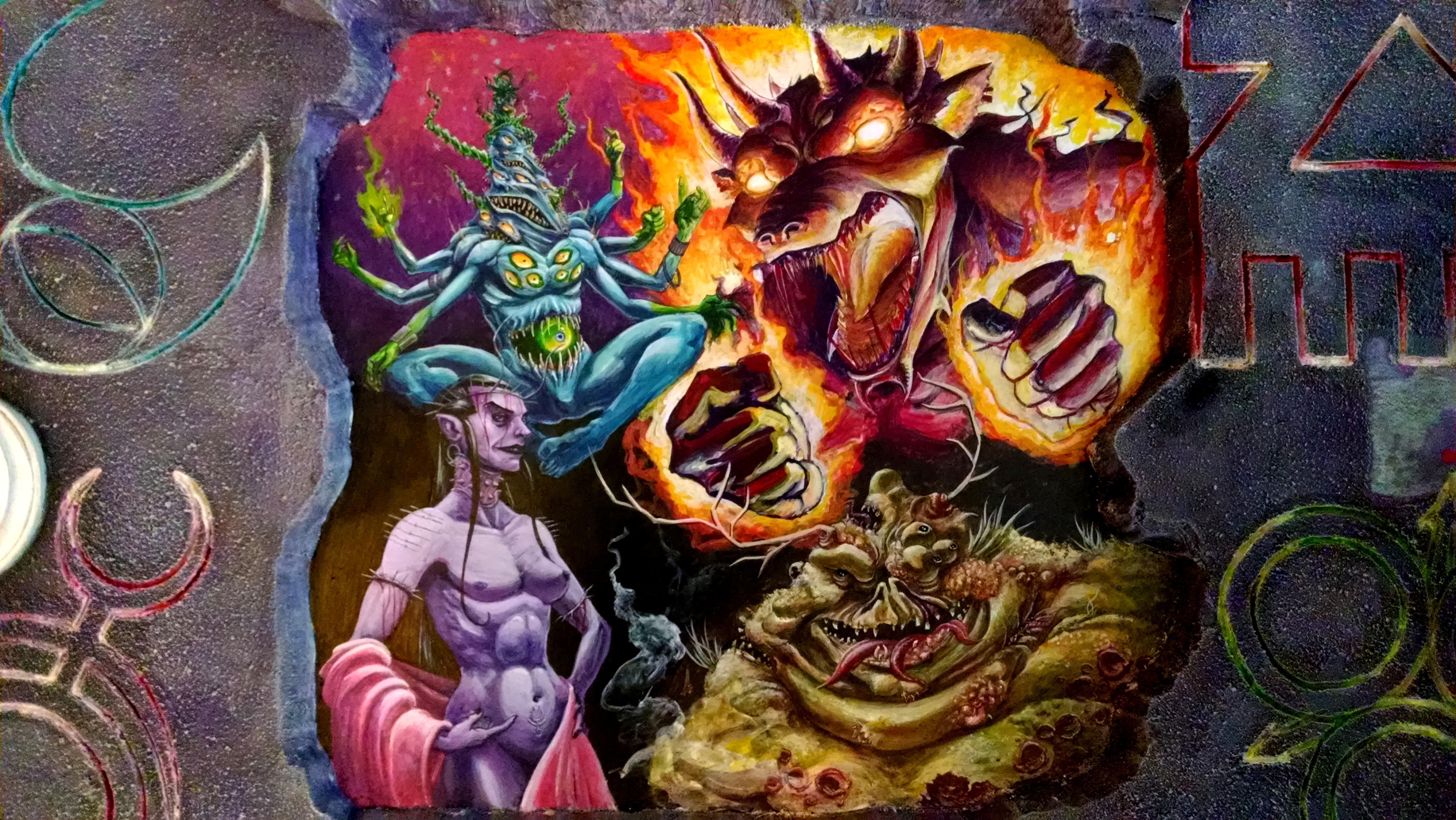 Chaos, Chaos Warrior, Daemons, Display Board, Freehand, Illustration, Khorne, Nurgle, Slaanesh, Tzeentch