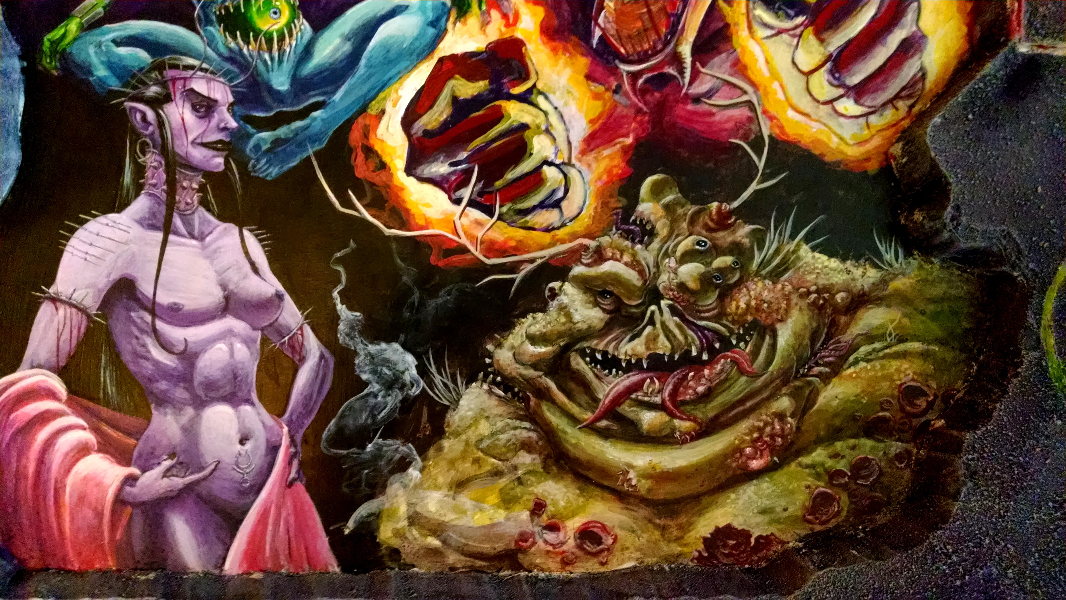 Chaos, Chaos Warrior, Daemons, Display Board, Freehand, Illustration, Khorne, Nurgle, Slaanesh, Tzeentch
