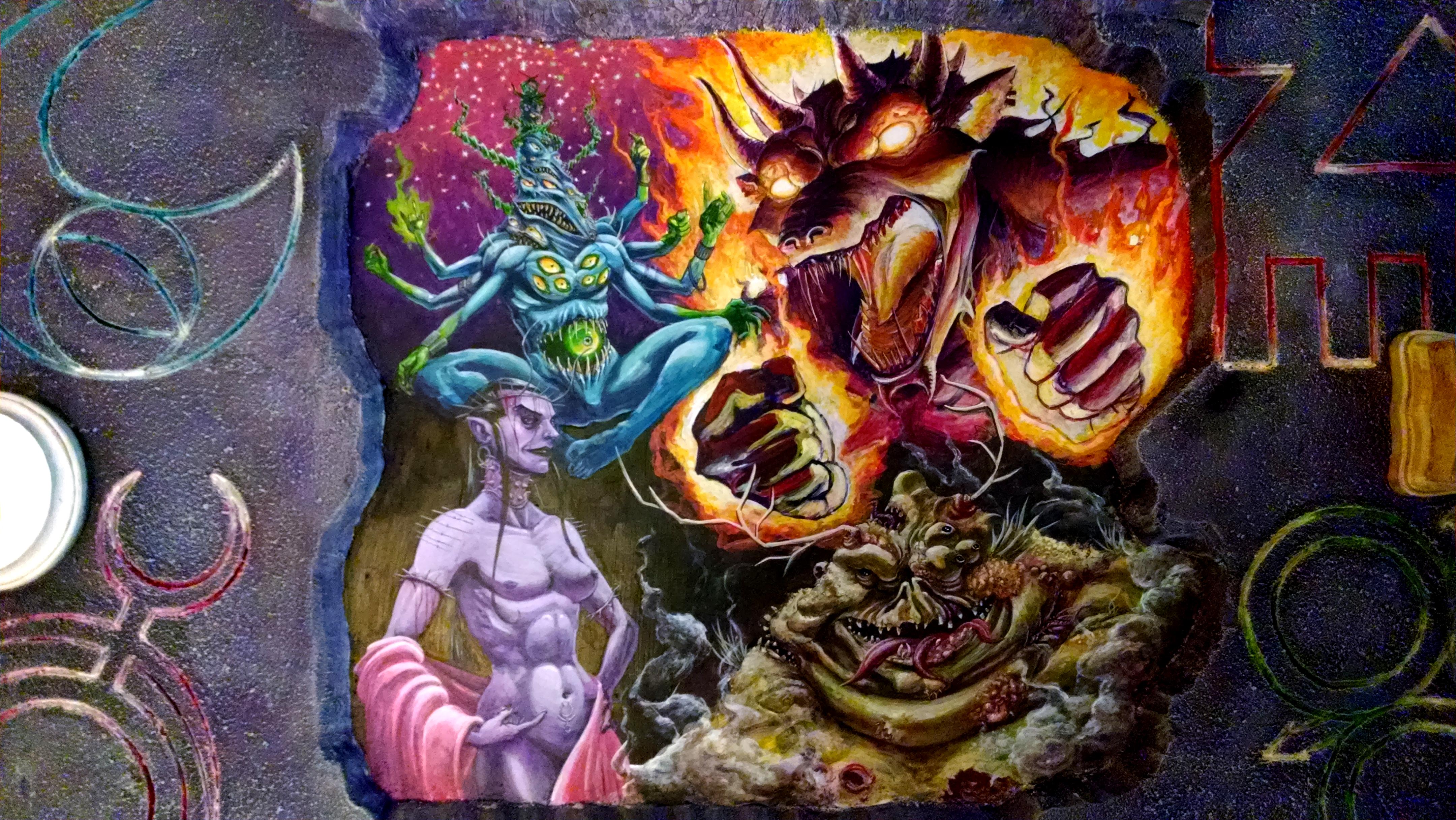 Chaos, Chaos Warrior, Daemons, Display Board, Freehand, Illustration, Khorne, Nurgle, Slaanesh, Tzeentch