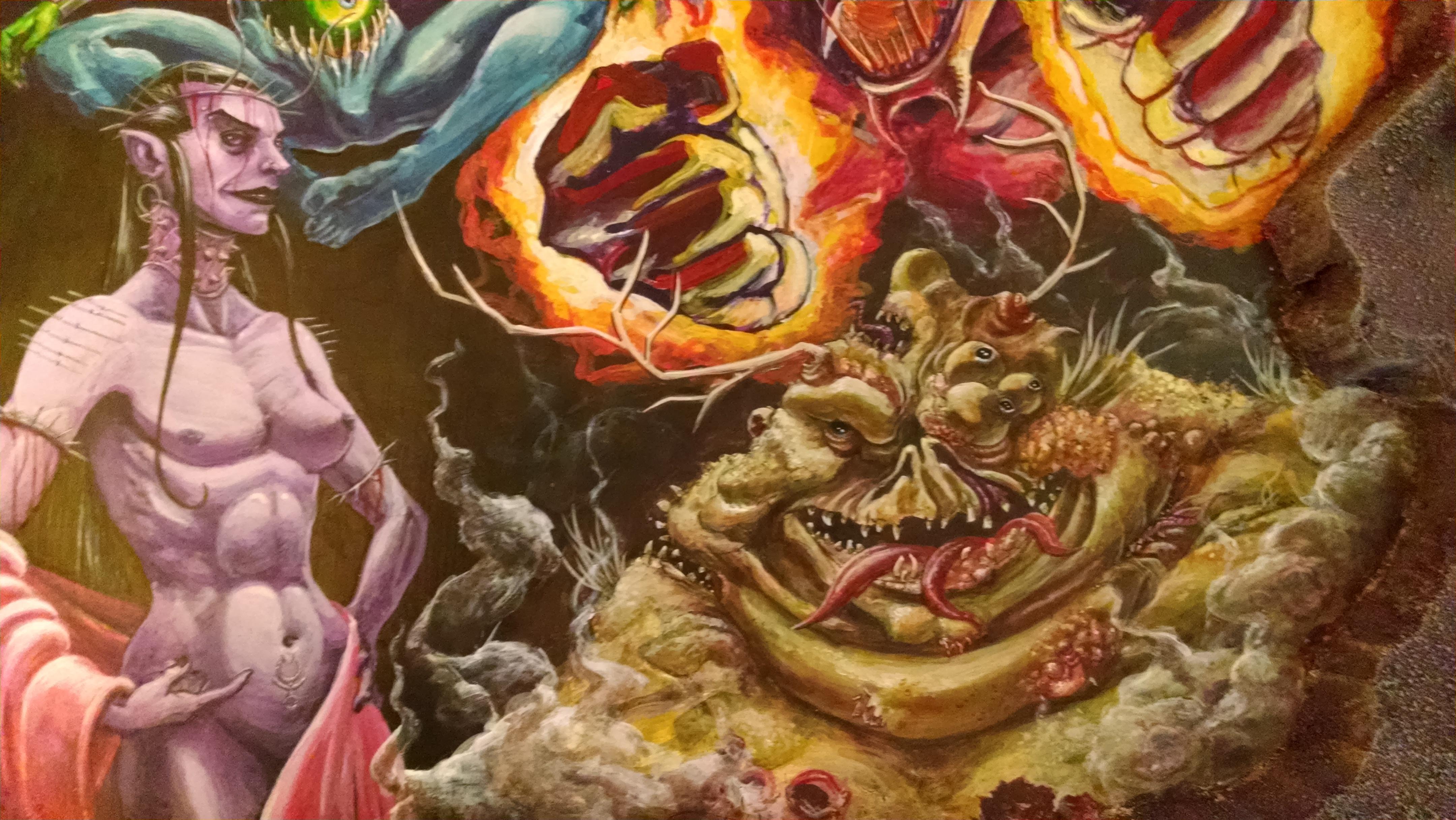 Chaos, Chaos Warrior, Daemons, Display Board, Freehand, Illustration, Khorne, Nsfw, Nurgle, Slaanesh, Tzeentch