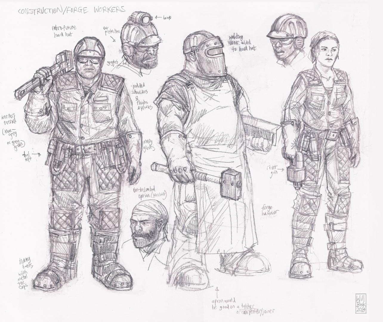 40k Concept Art, Artwork, Civilian, Sketch, Worker