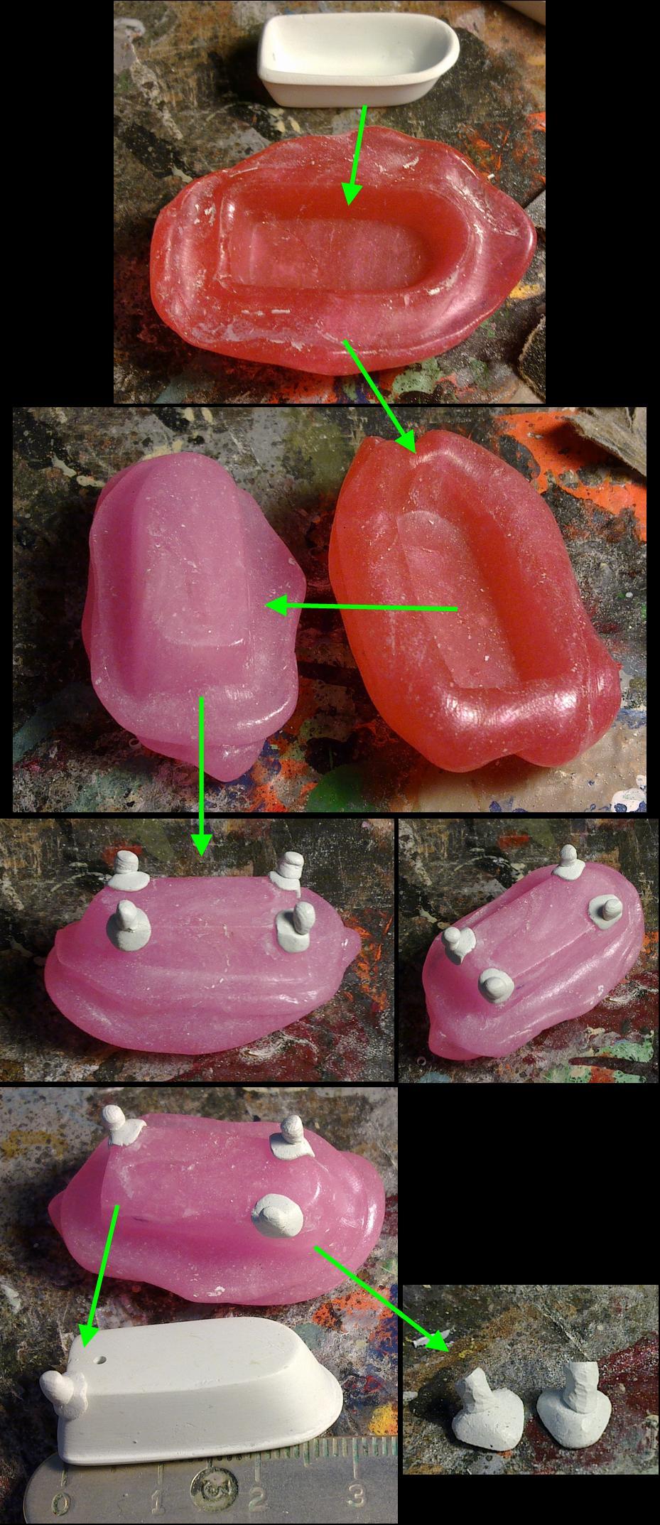 Bath in progress 9; Making separate feet for the baths using Oyumaru