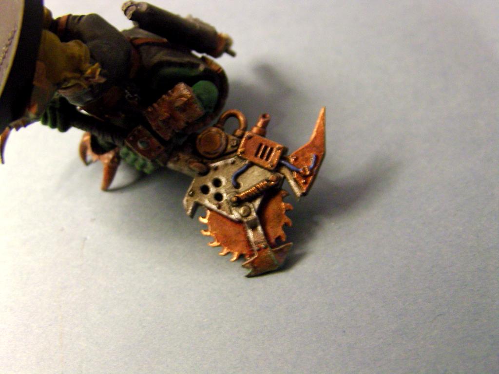 Bad Moons, Bad Moonz, Copper, Drybrush, Edge Highlight, Metal, Nob, Orks, Rust, Rusted, Saw, Two Handed, Weathered, Wire, Yellow, Yellow Leather