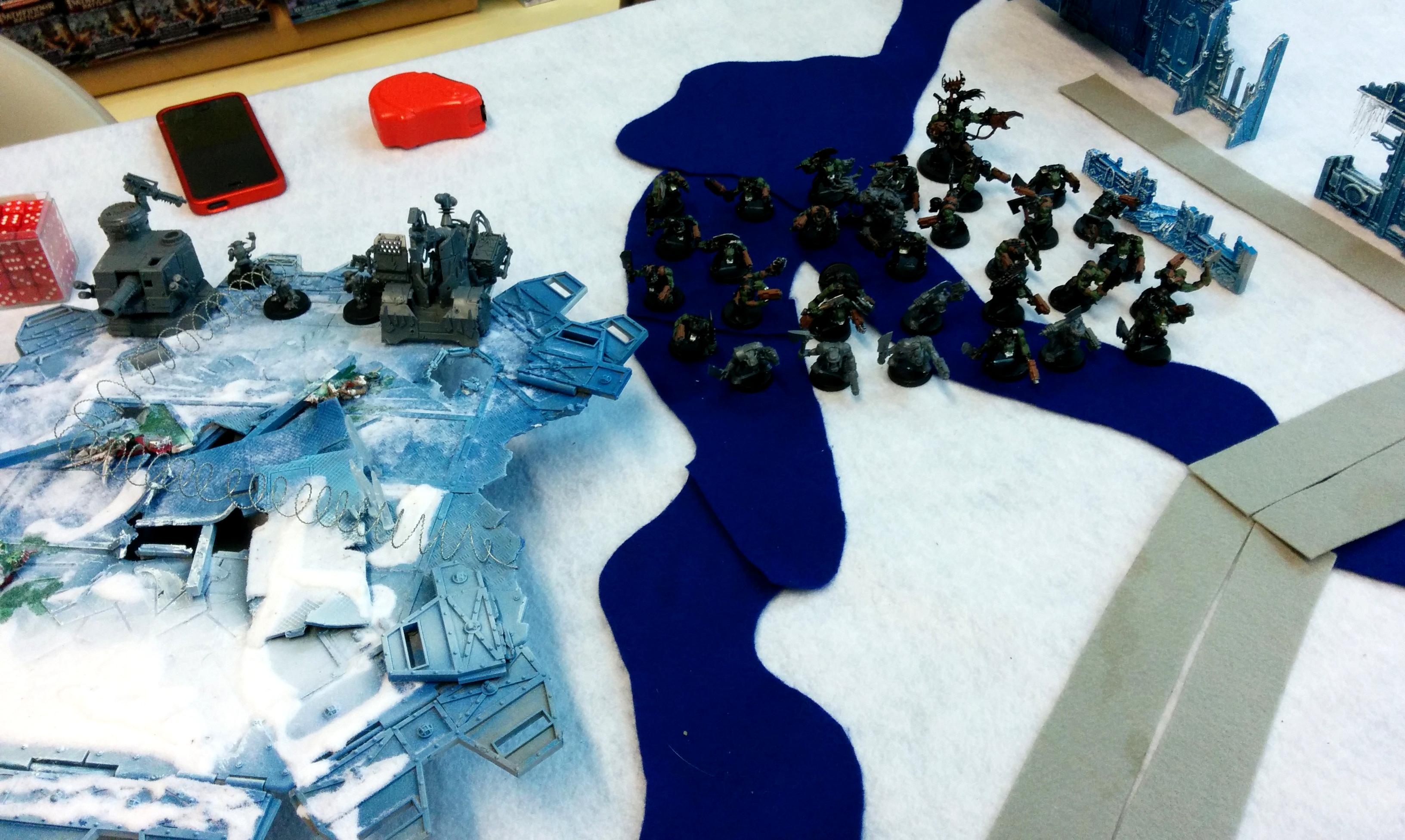 Orks, Tau, Close up of Ork deployment