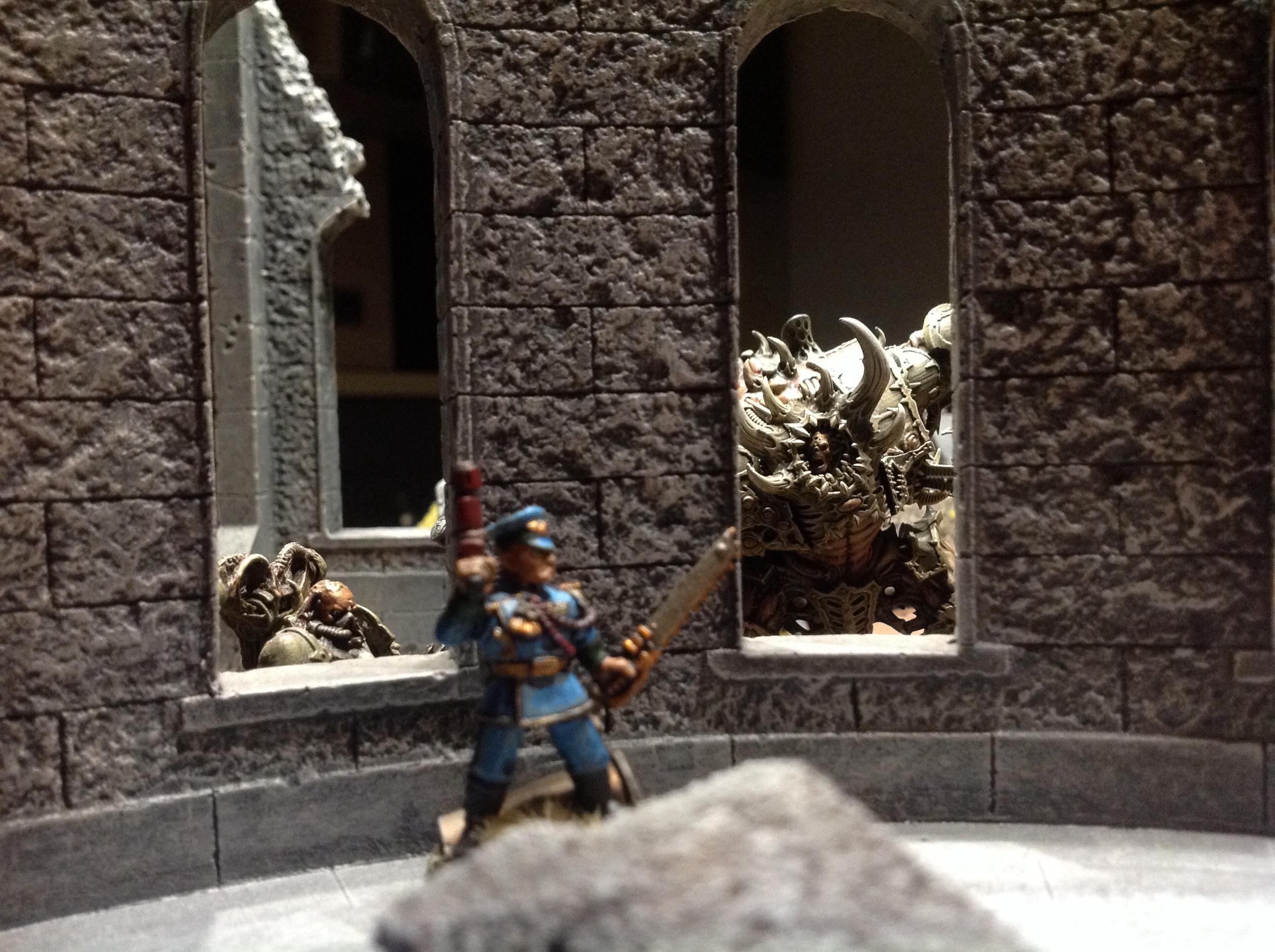 Astra Militarum, Cybot, Daemons, Death Guard, Hellbrute, Hidden, Mordian, Nurgle, Plague Marines, Ruins, Warhammer 40,000