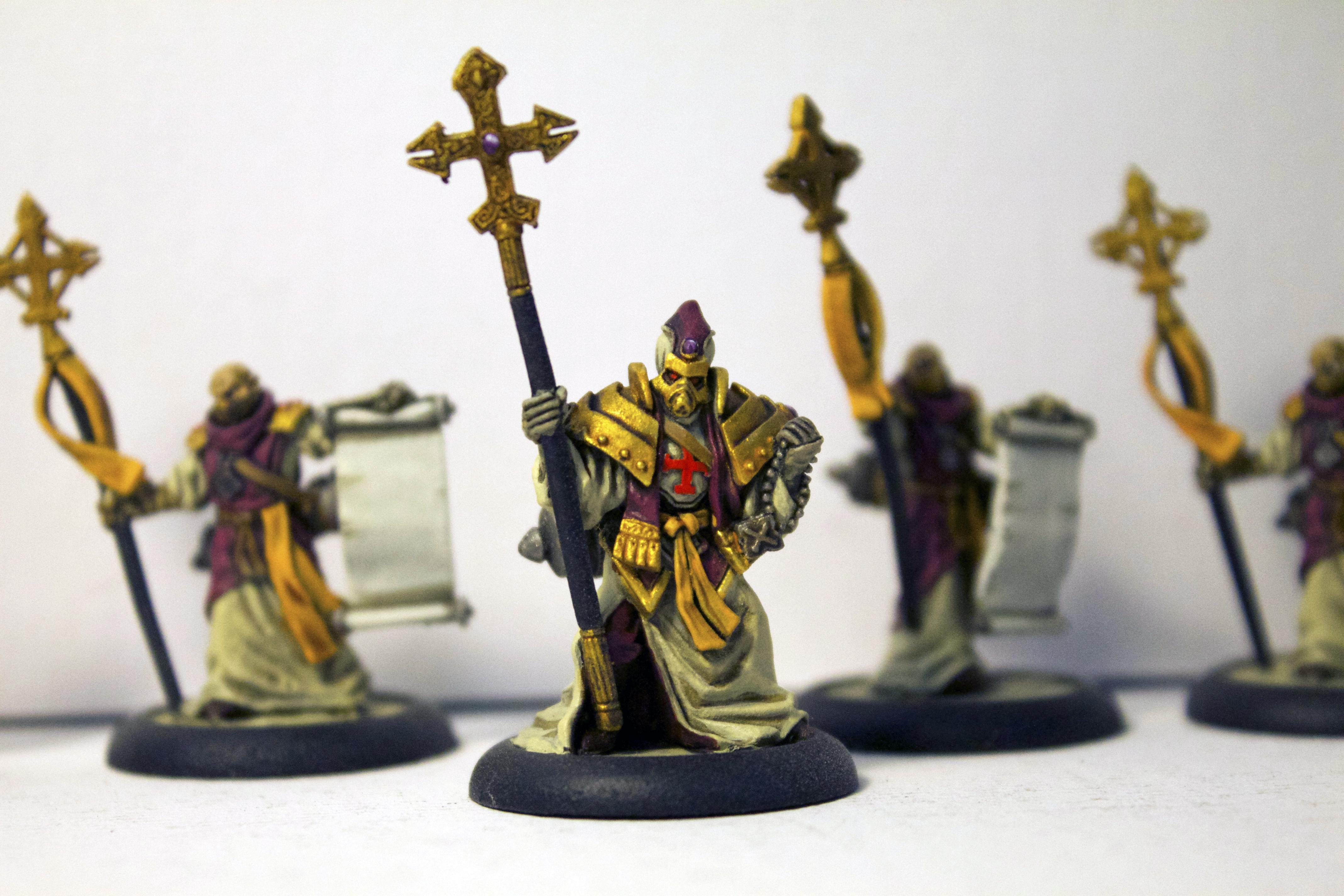 Armor, Commission, Fire, Gold, Protectorate Of Menoth, Robes, Tan, Warmachine, Weapon, White