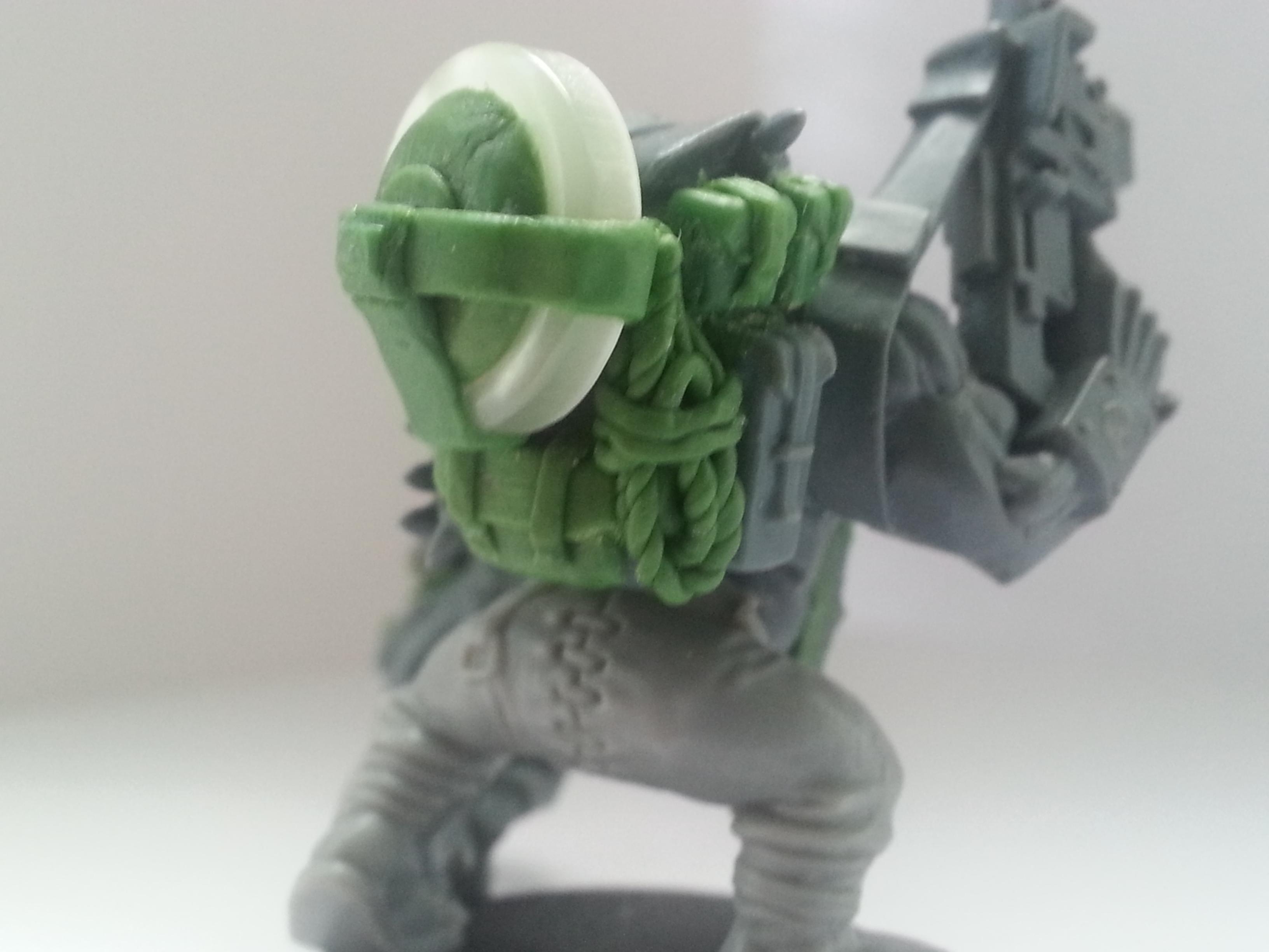 close up of backpack. made from a big shooter pack with extra gubbinz