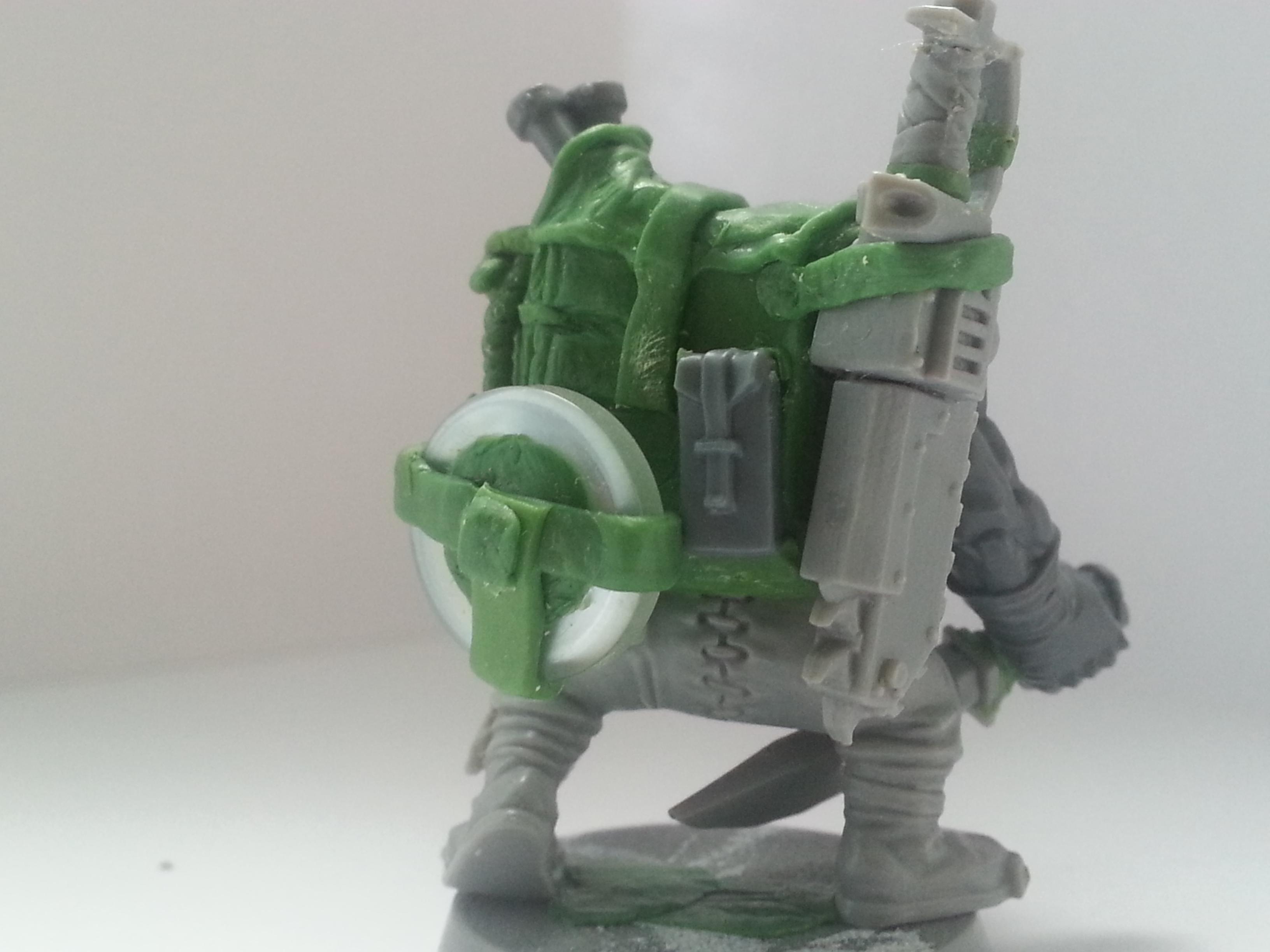 homemade backpack. made from sprue cuttings, green stuff, and of course extra gubbinz!