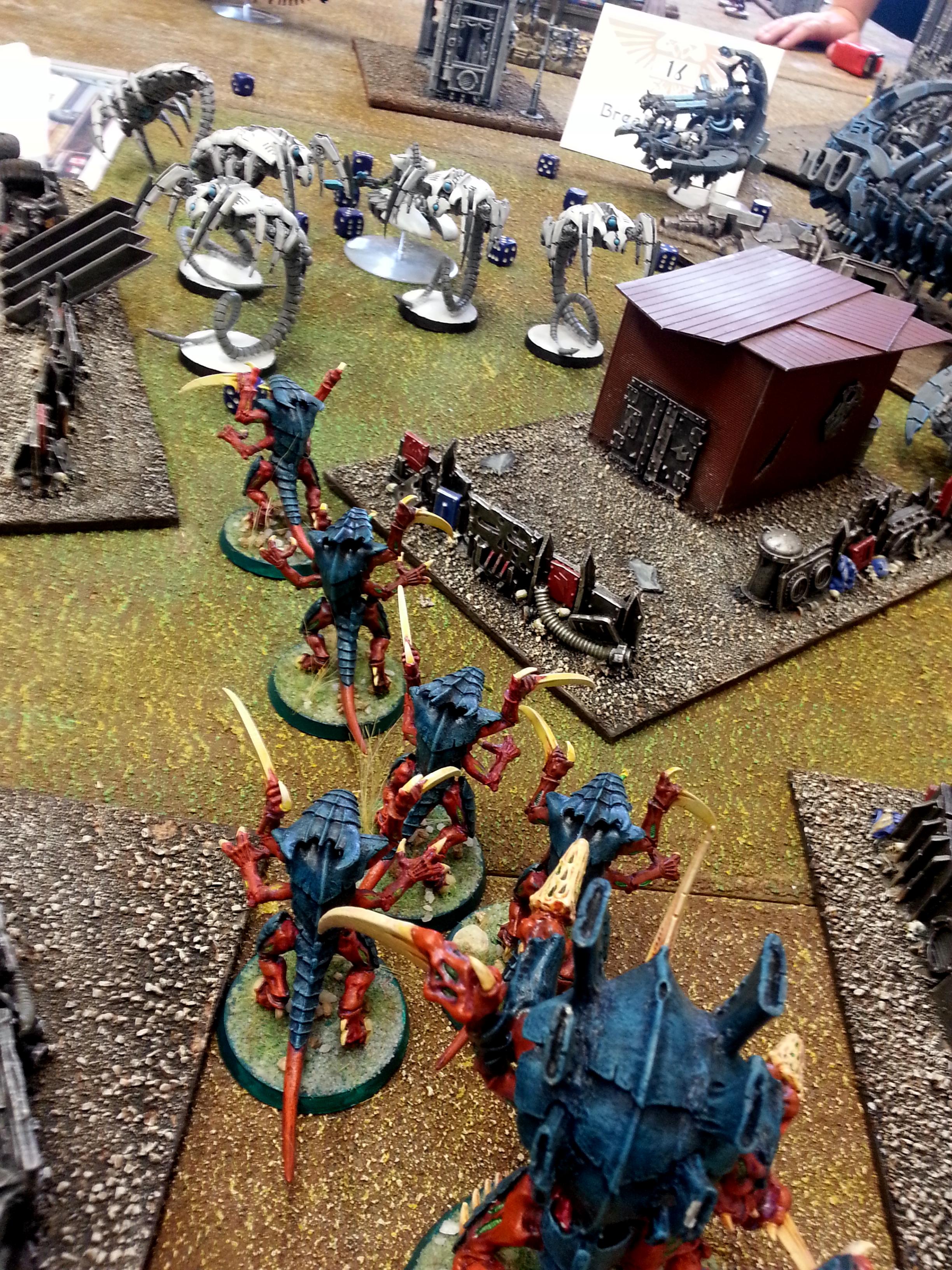 Necrons, Tyranids, Turn 2b Tyranids: Tyrant shoots Wraiths