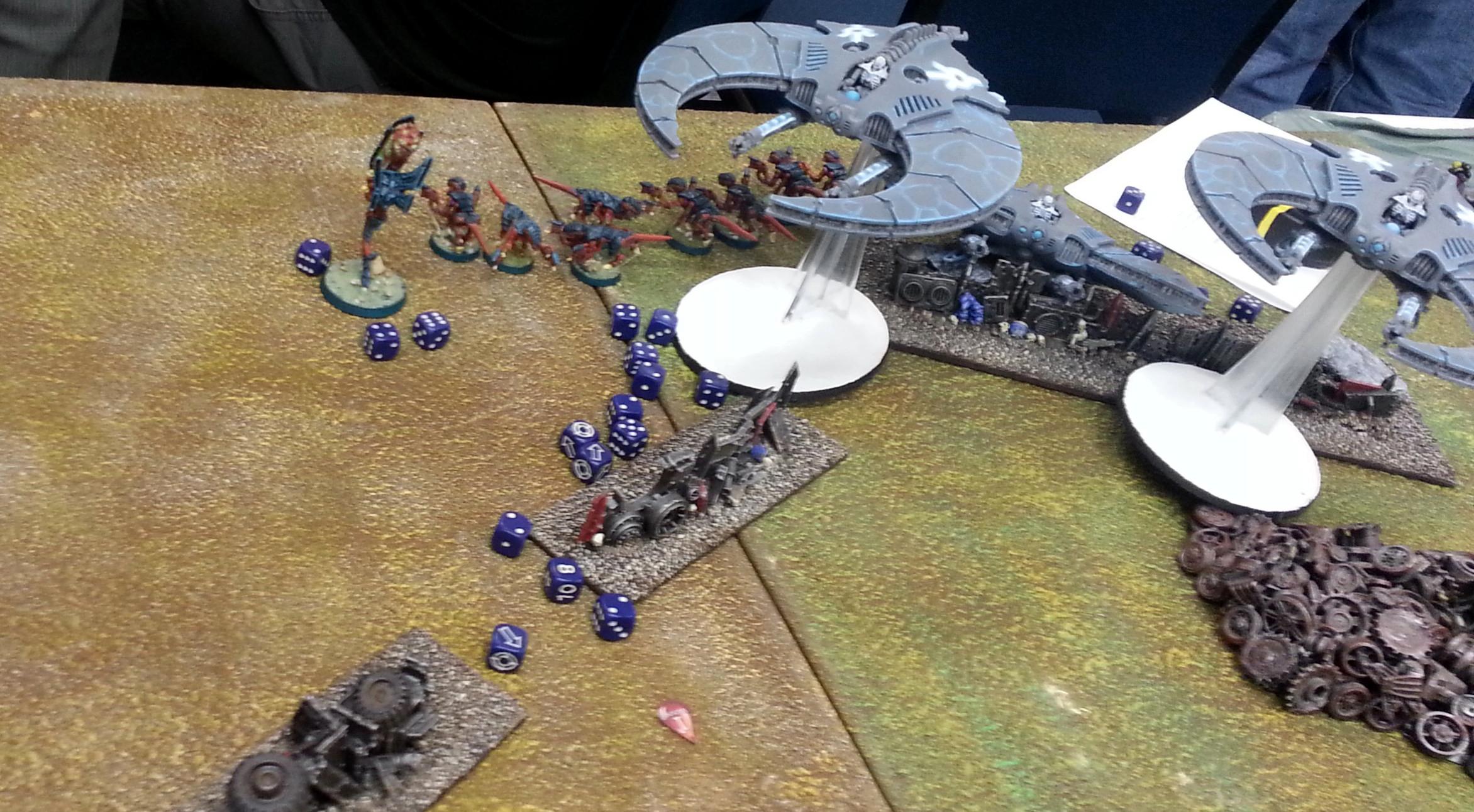 Necrons, Tyranids, Turn 4b Tyranids: Zoey and Spinegaunts run under Nightscythes
