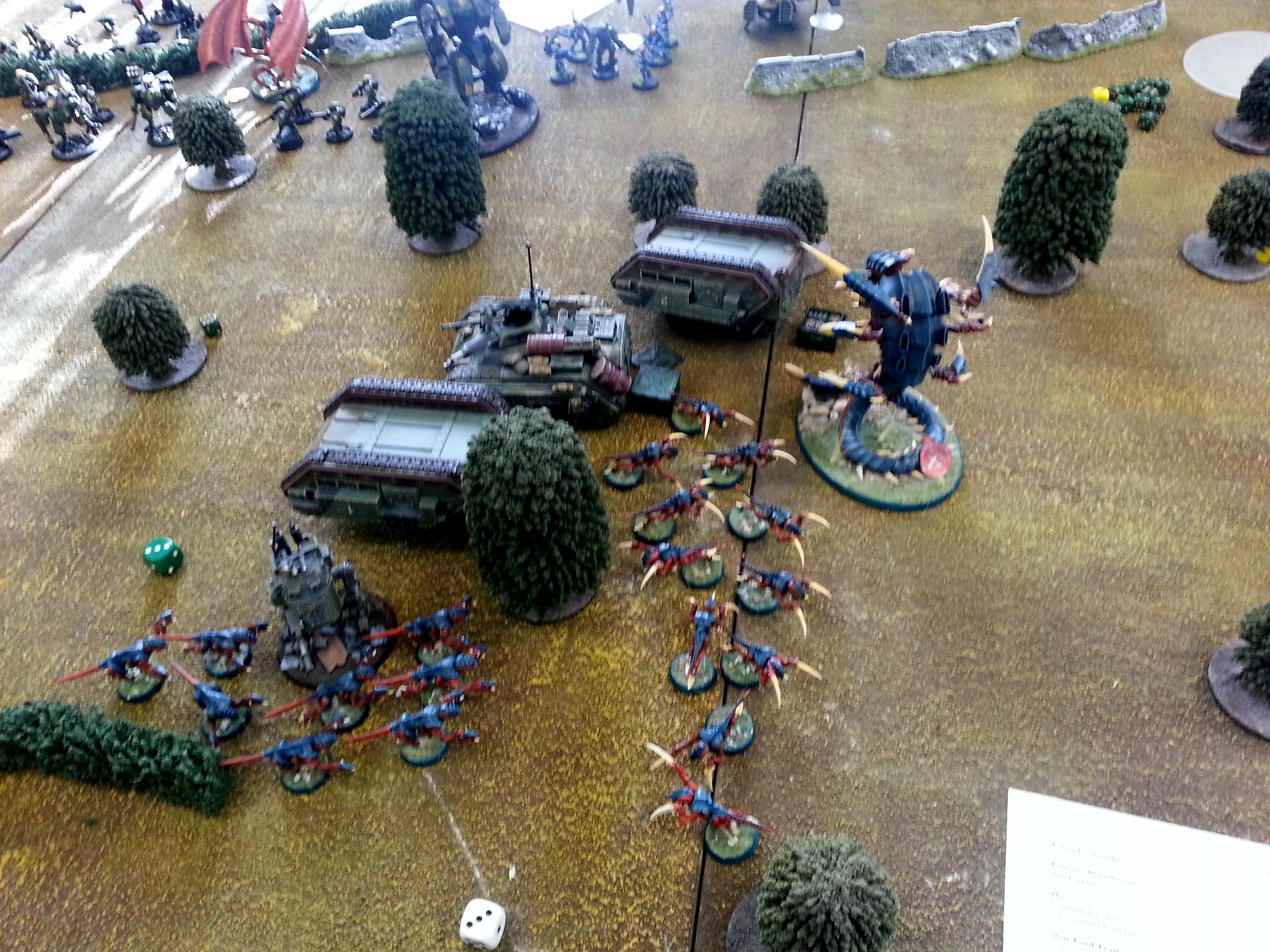 Tau, Tyranids, Turn 3b Tau Riptide and Stealths shoot Trygon