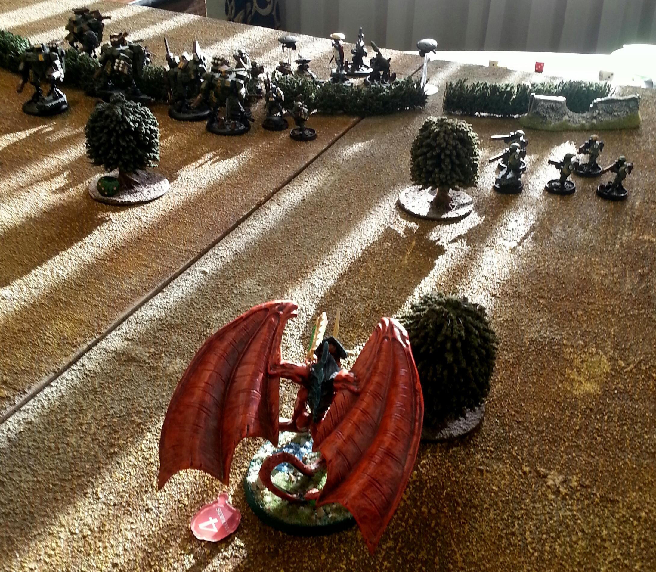 Tau, Tyranids, Turn 3a Tau: Firebase shoots Harpy