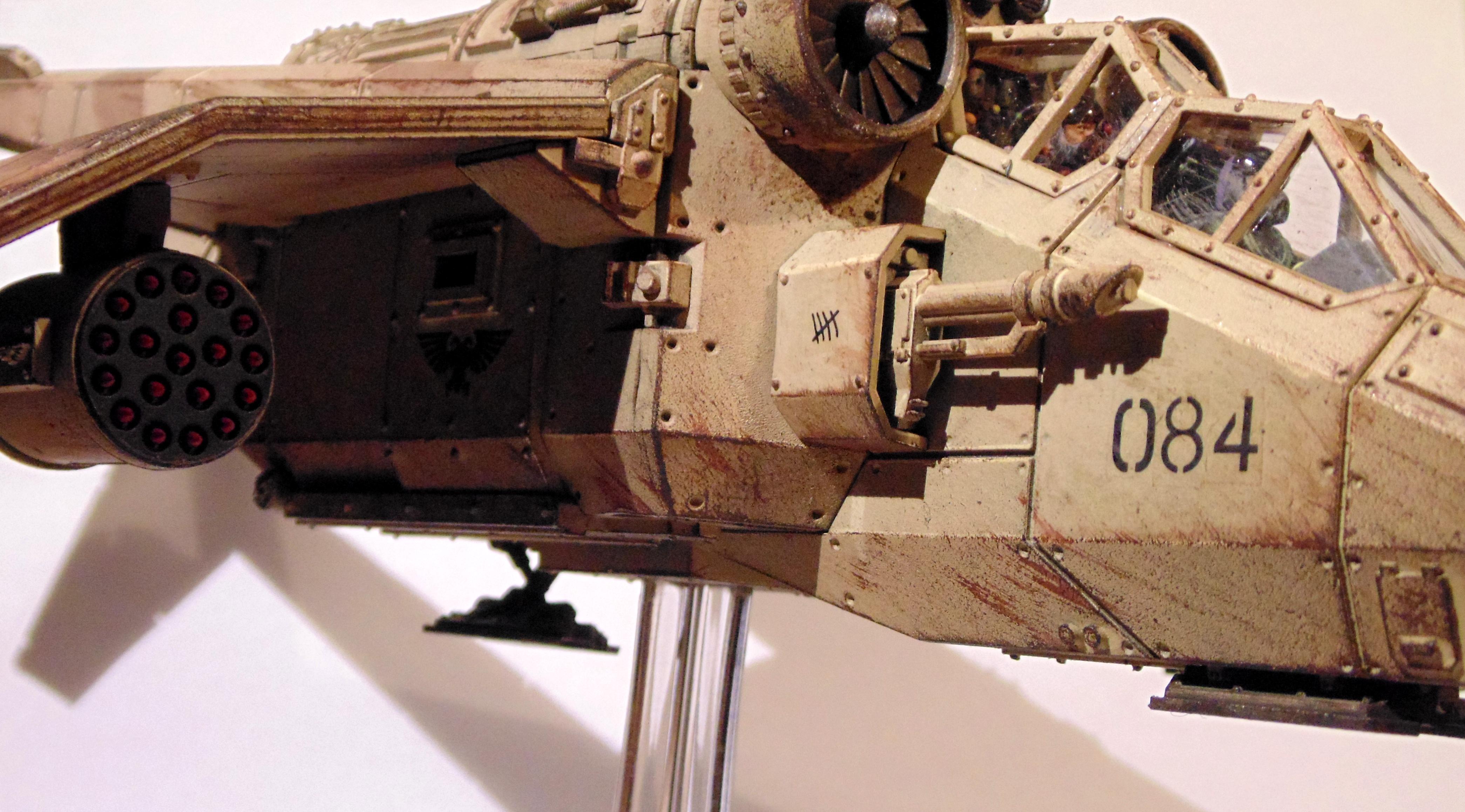 Astra Militarum, Cockpit, Freehand, Gunship, Imperial Guard, Rocket Pods, Valkerie, Weathered