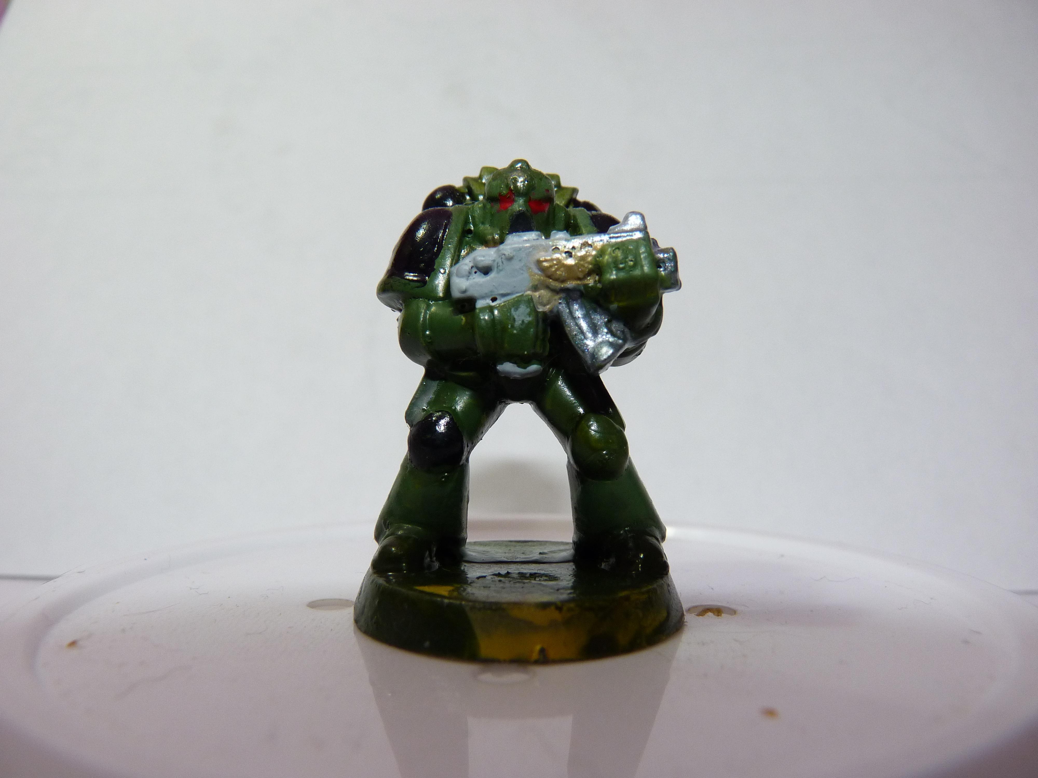 First Try, Models, Poorly Done, Salamanders, Space Marines, Tactical Squad, Thin Your Paints