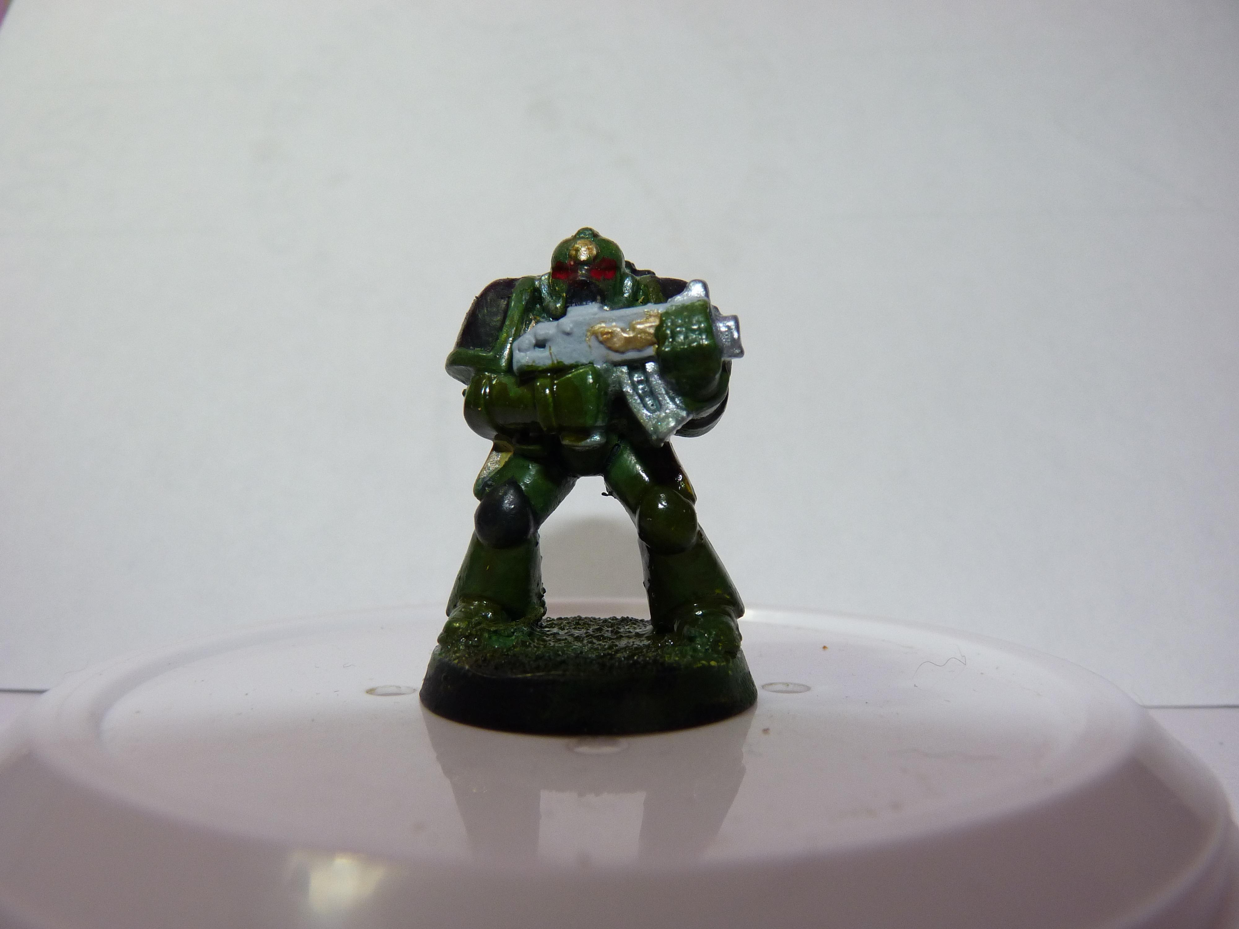 First Try, Models, Poorly Done, Salamanders, Space Marines, Tactical Squad, Thin Your Paints