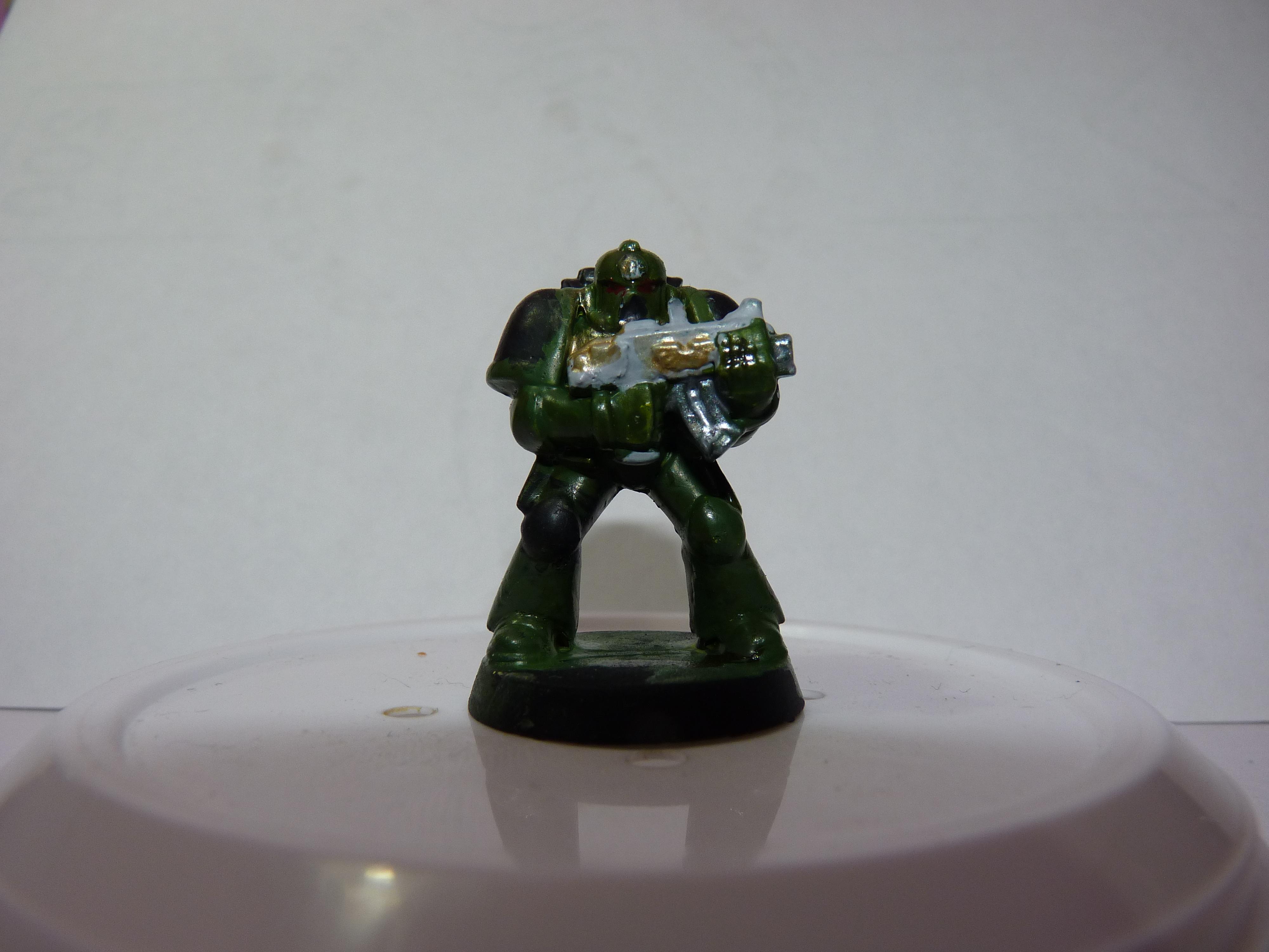 First Try, Models, Poorly Done, Salamanders, Space Marines, Tactical Squad, Thin Your Paints