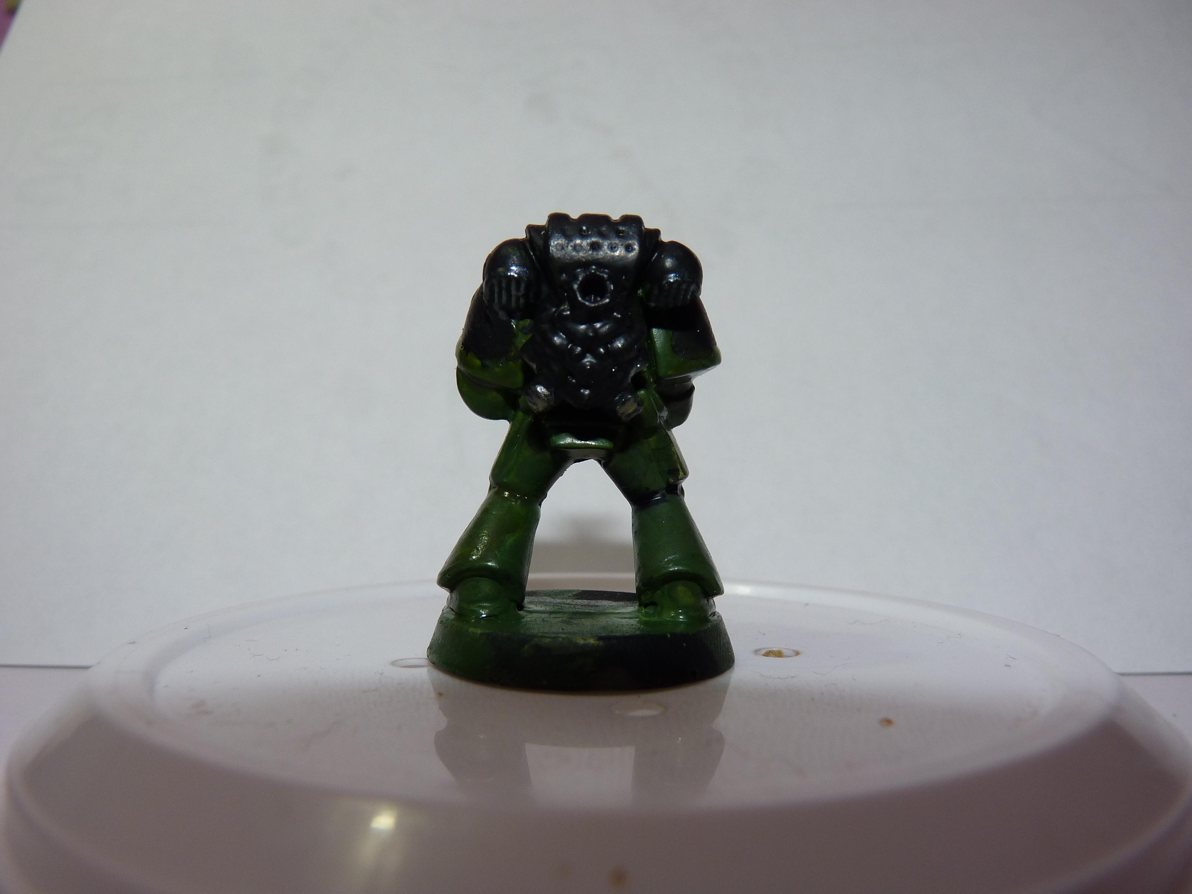 First Try, Models, Poorly Done, Salamanders, Space Marines, Tactical Squad, Thin Your Paints