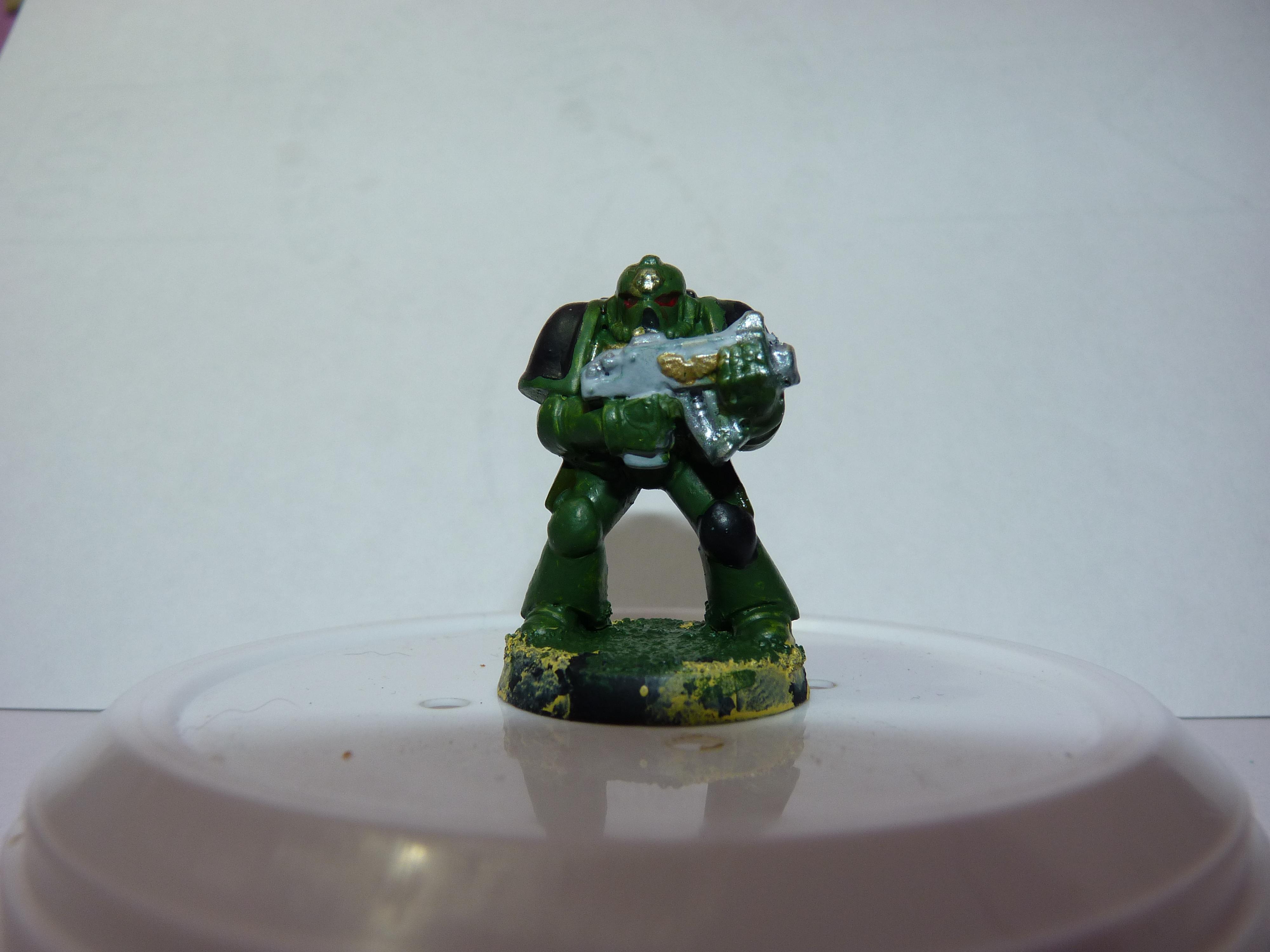 First Try, Models, Poorly Done, Salamanders, Space Marines, Tactical Squad, Thin Your Paints