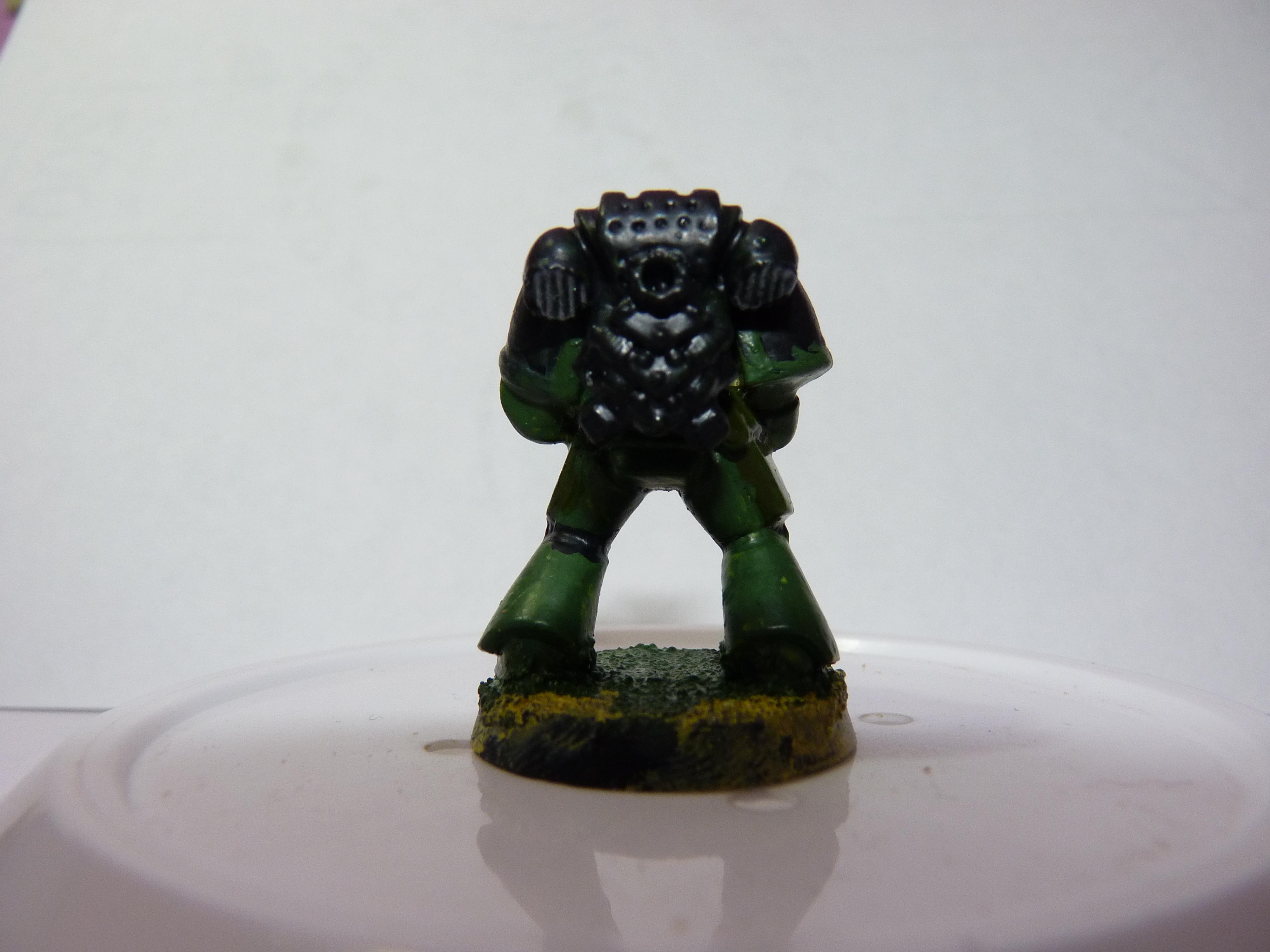 First Try, Models, Poorly Done, Salamanders, Space Marines, Tactical Squad, Thin Your Paints
