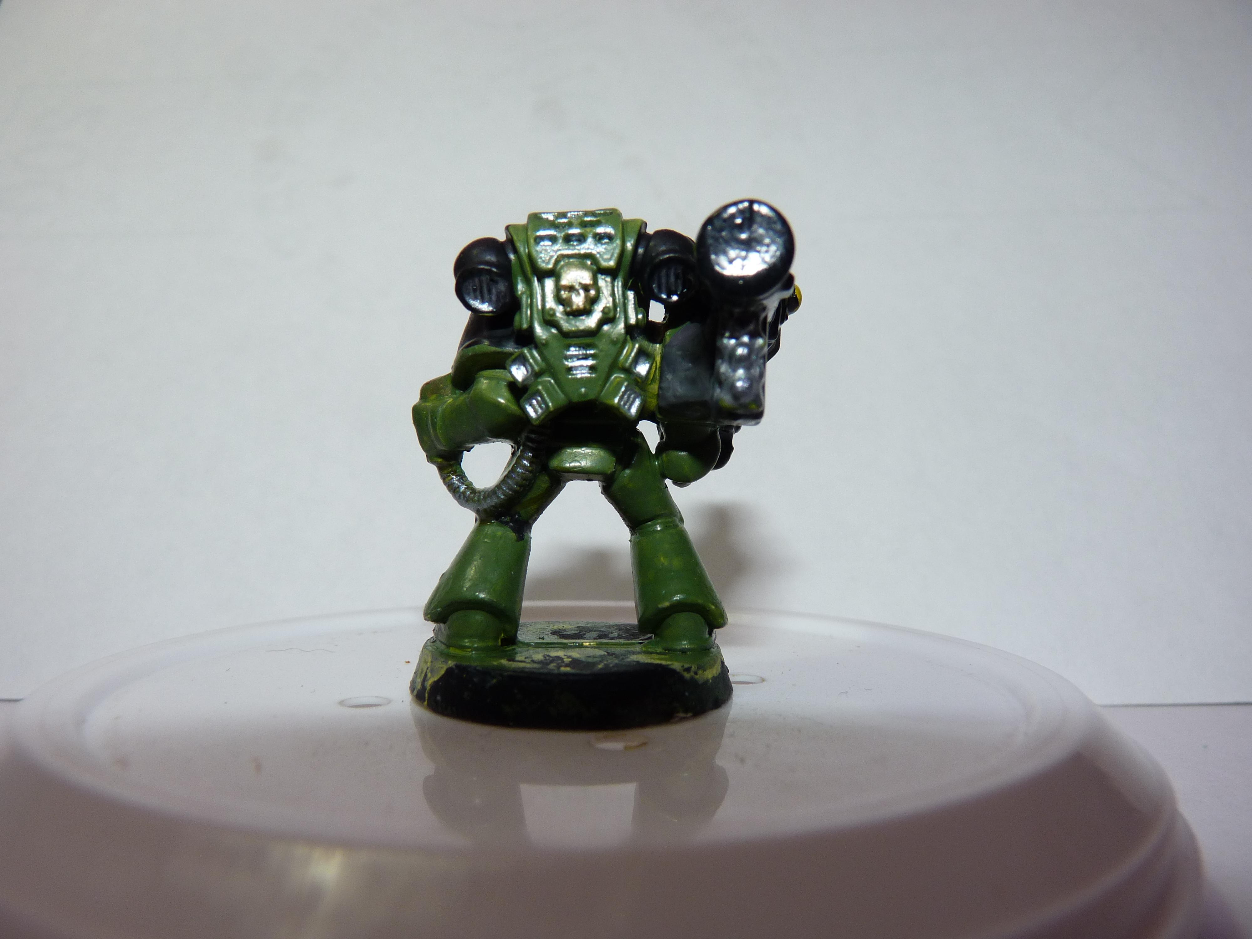 First Try, Models, Poorly Done, Salamanders, Space Marines, Tactical Squad, Thin Your Paints