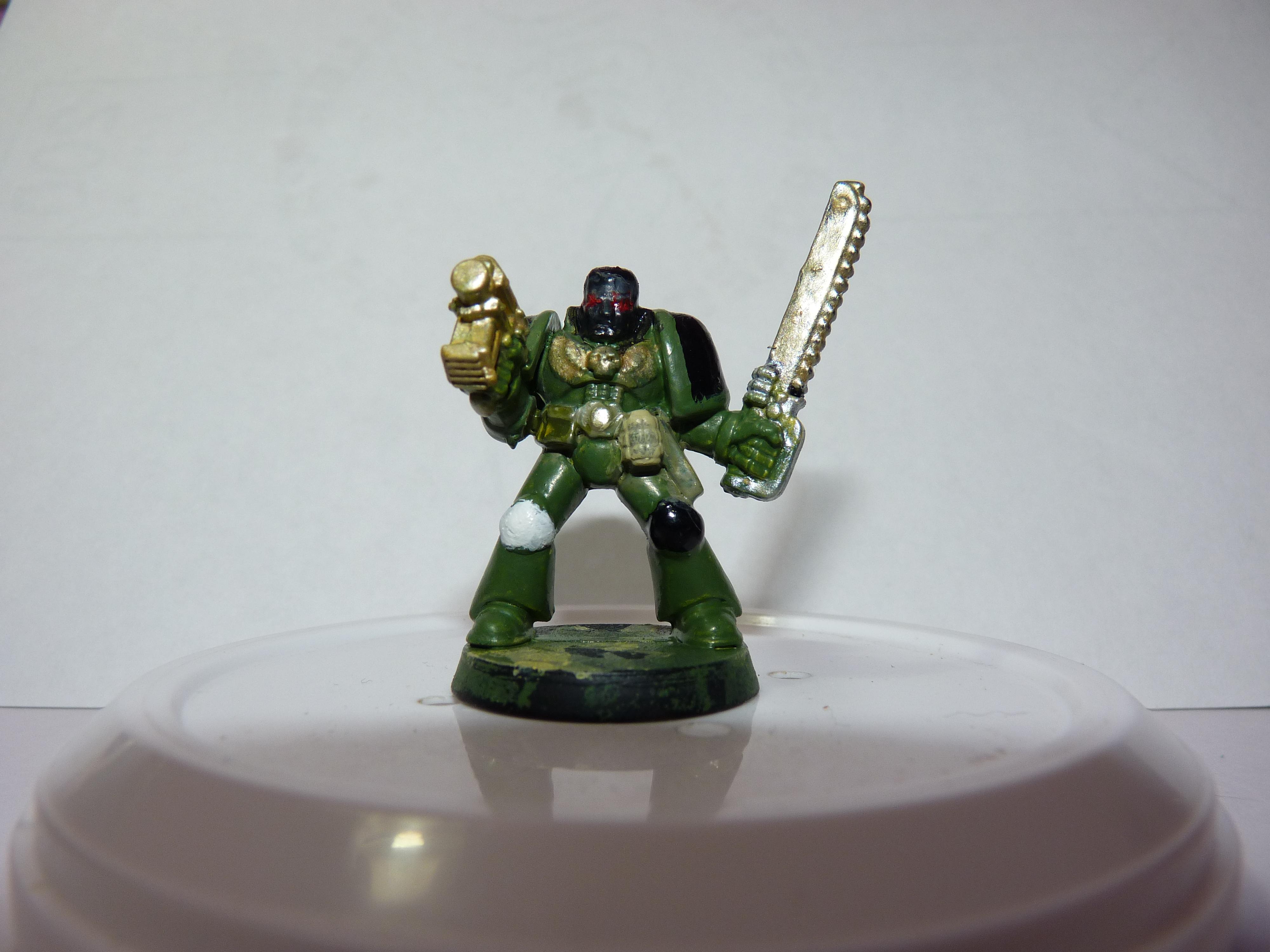 First Try, Models, Poorly Done, Salamanders, Space Marines, Tactical Squad, Thin Your Paints