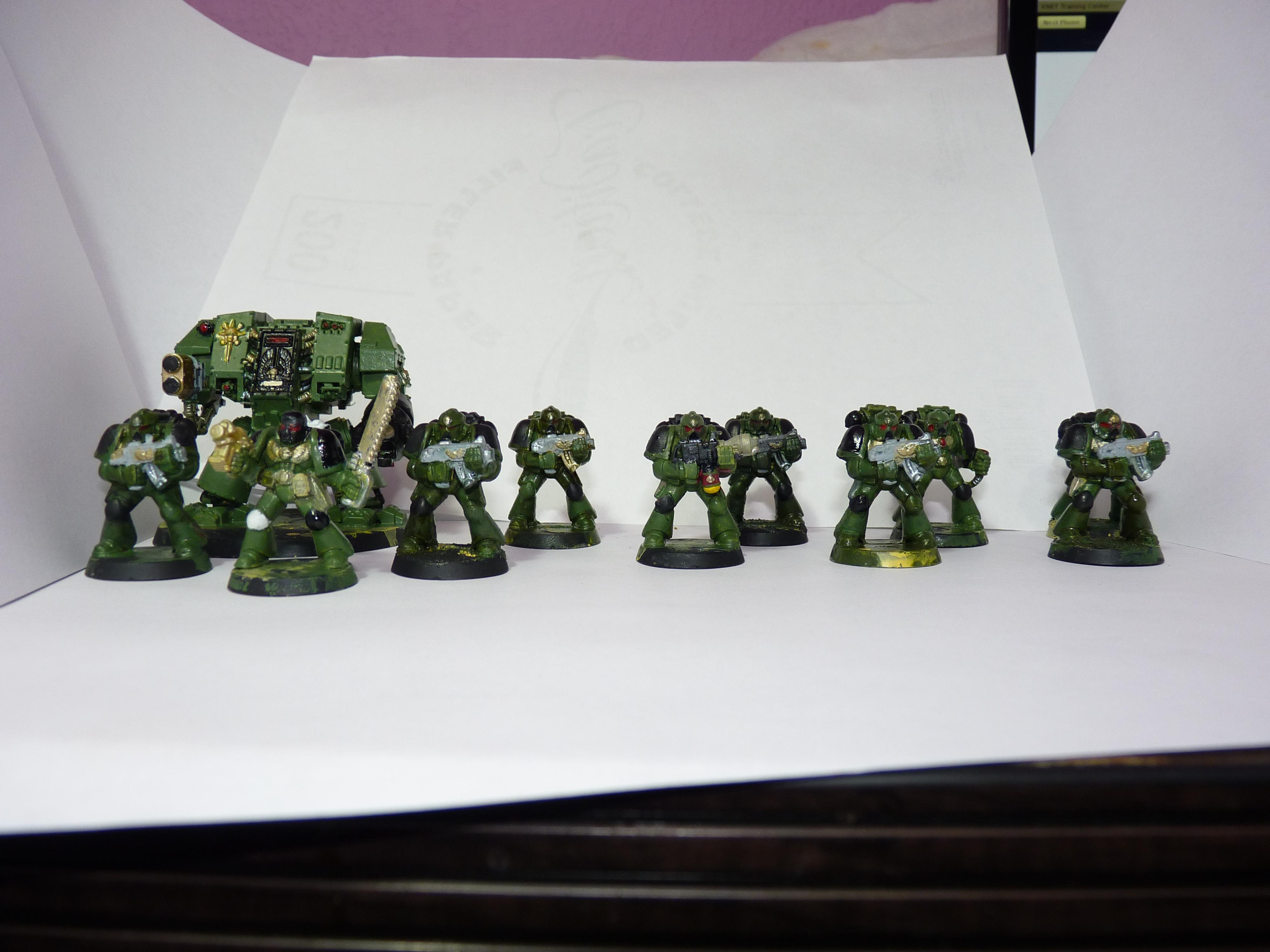 First Try, Models, Poorly Done, Salamanders, Space Marines, Tactical Squad, Thin Your Paints