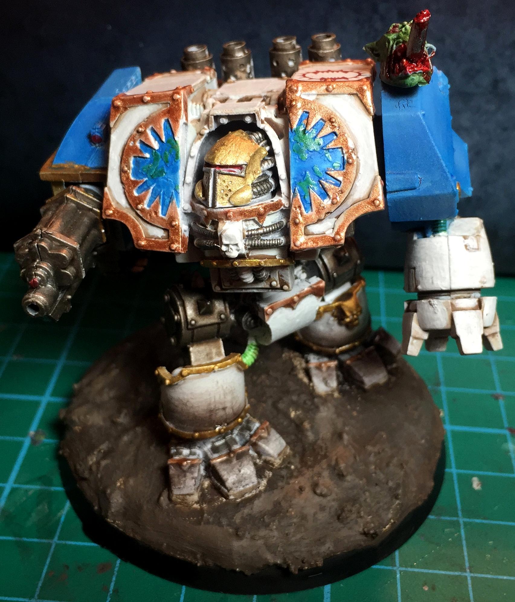 Assault Cannon, Blood, Blue, Dreadnought, Forge World, Powerfist Ork Head, We, White