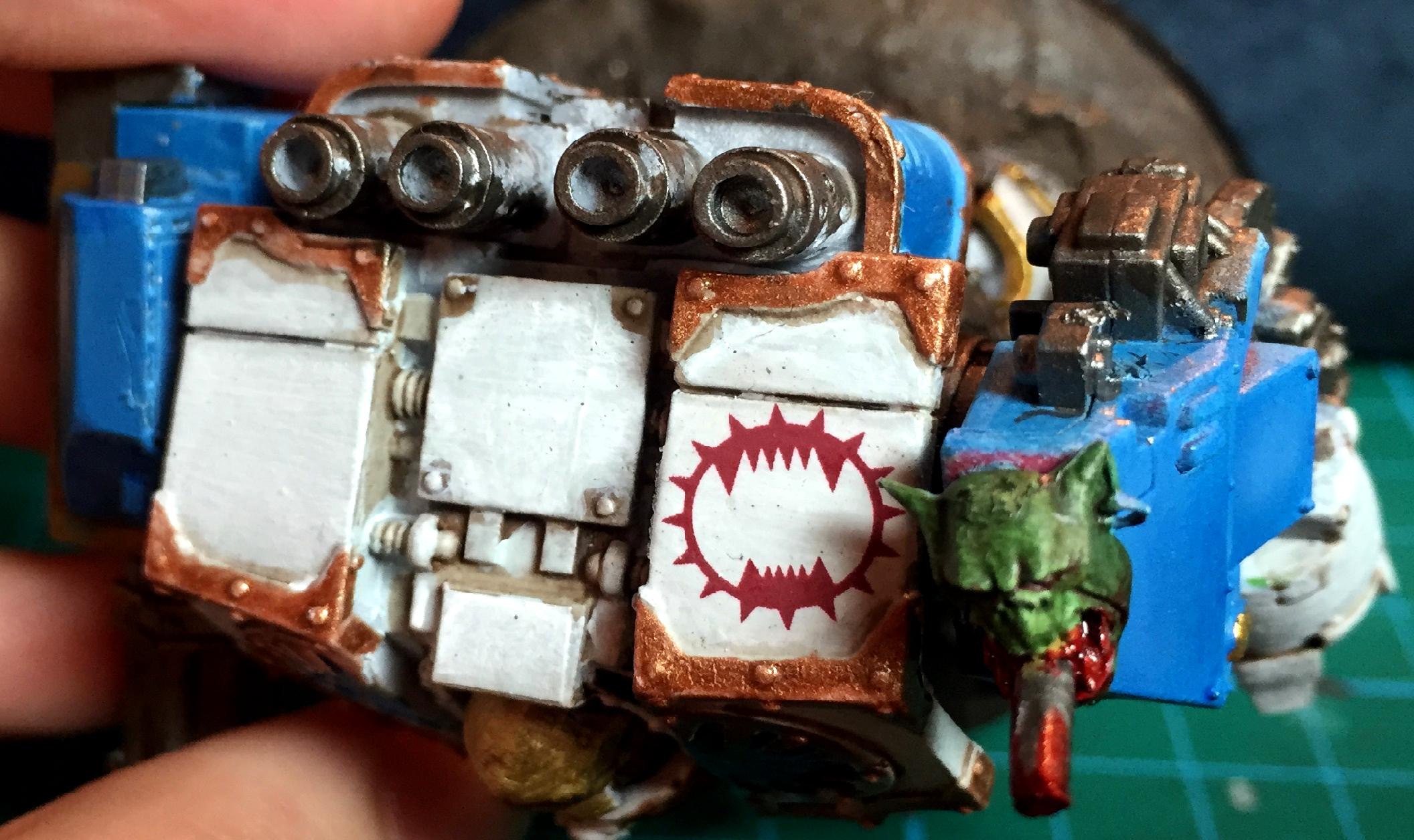 Assault Cannon, Blood, Blue, Dreadnought, Forge World, Powerfist Ork Head, We, White