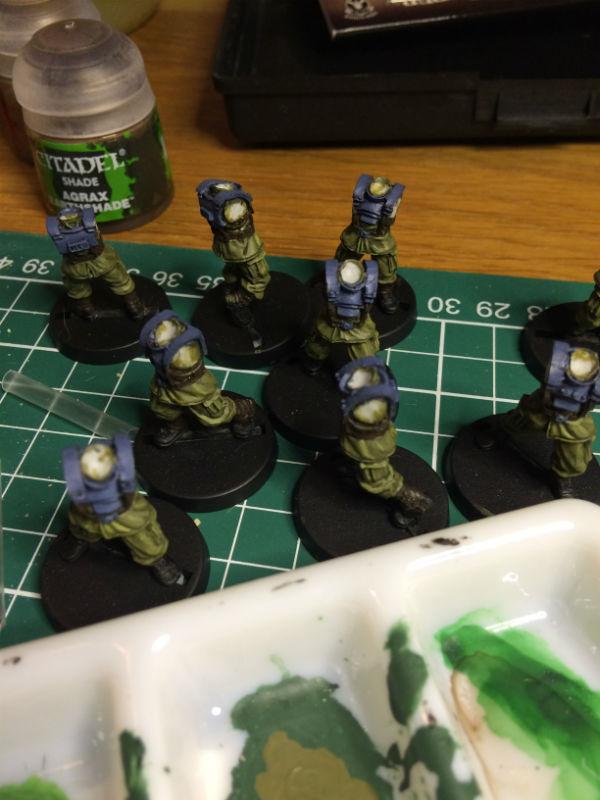 Squad of guardsmen being painted