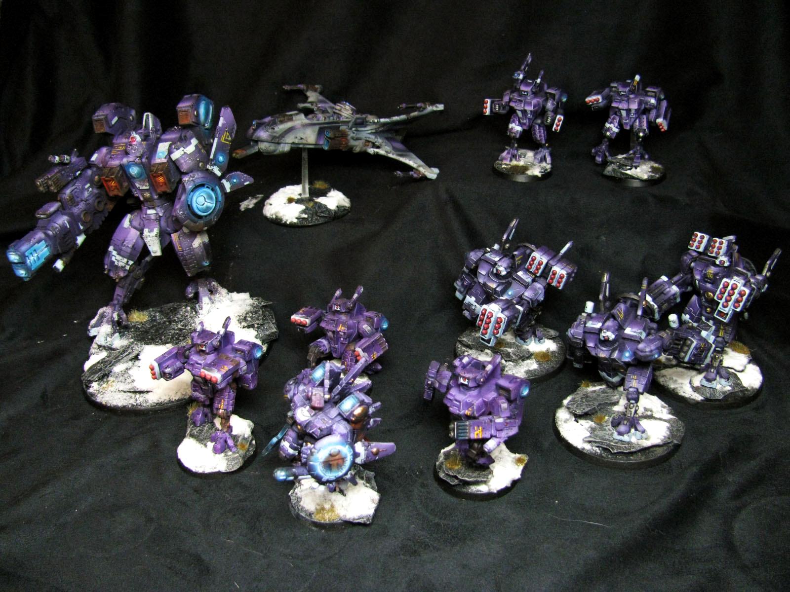 Crisis Battlesuit, Farsight, Piranha, Purple, Riptide, Tau