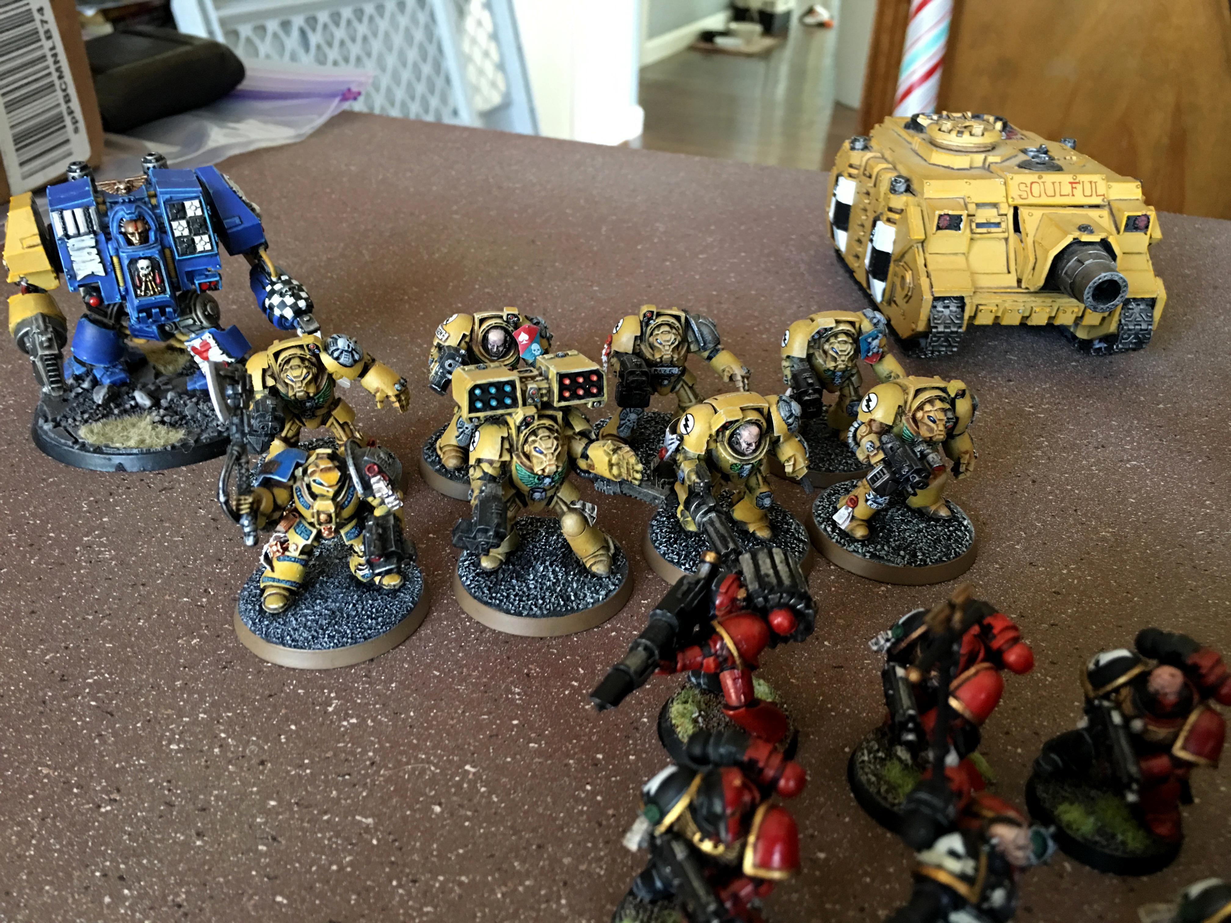 Lamenters Librarian Dreadnaught, Terminator Squad with Terminator Librarian and Vindicator