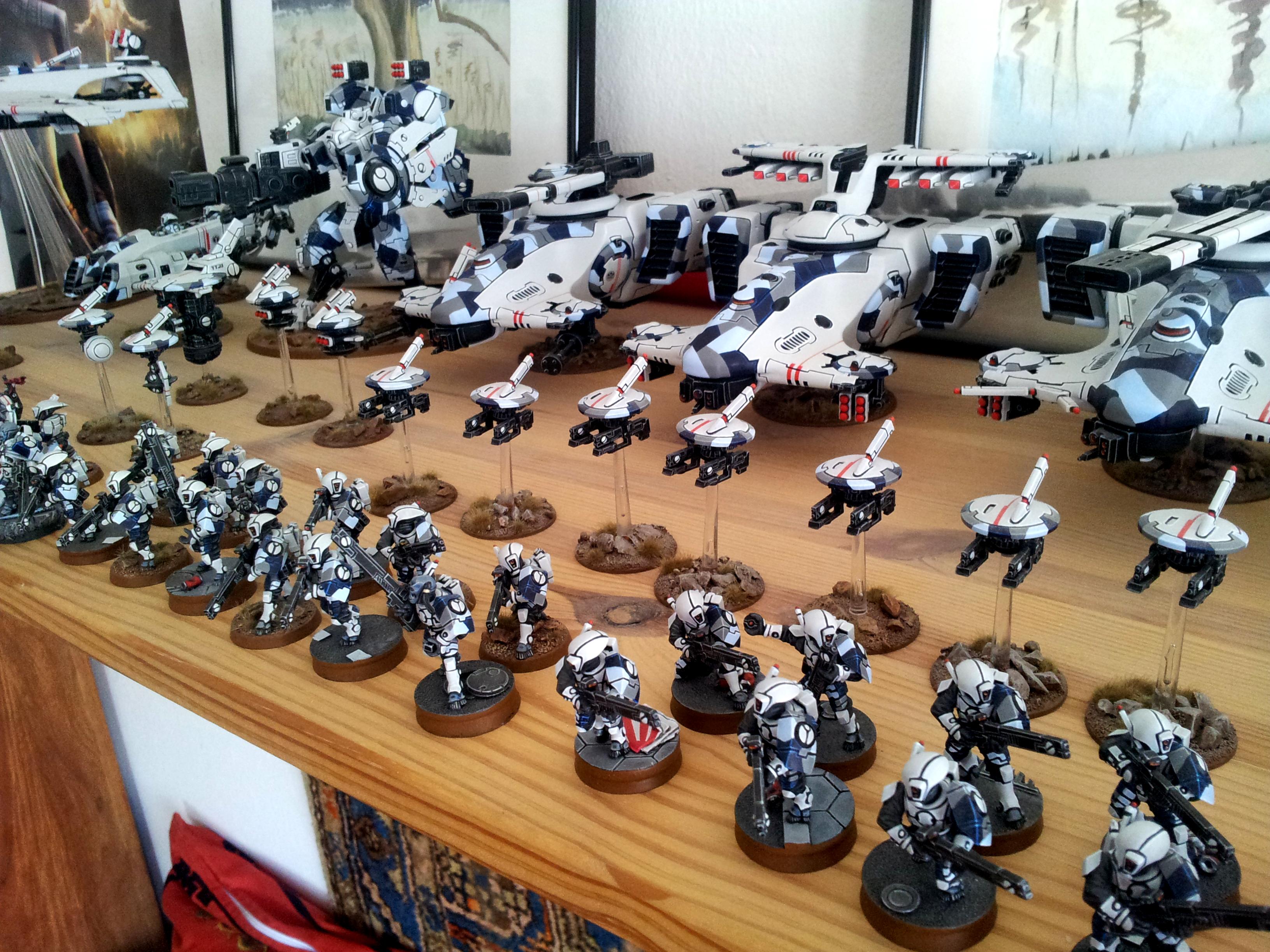 Drones, Fire Warriors, Hammerhead, Tau, Tau Army, White