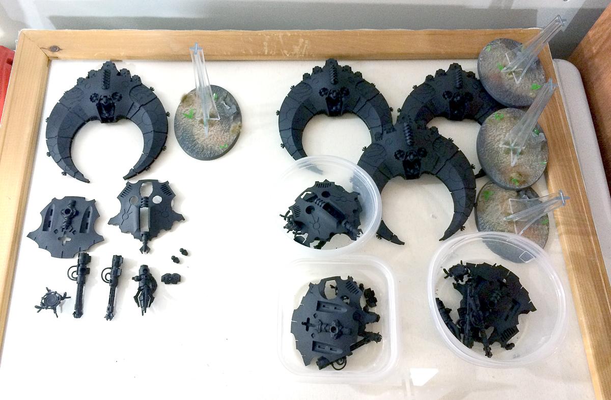 All 4 scythes, pre-painted resin bases
