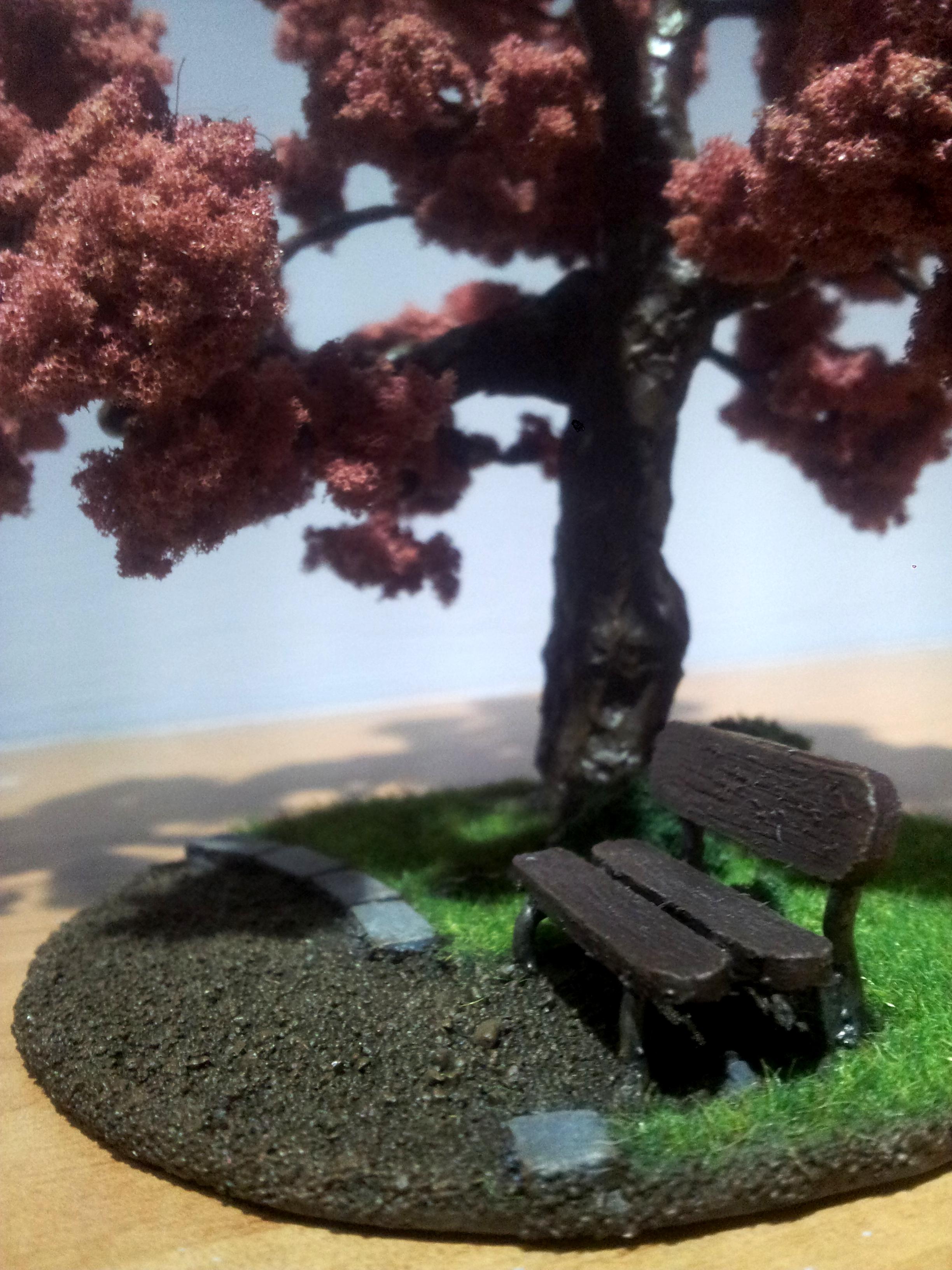 Bark, Bench, Cherry, Foliage, Park, Pink, Trees, Warhammer Fantasy, Wire