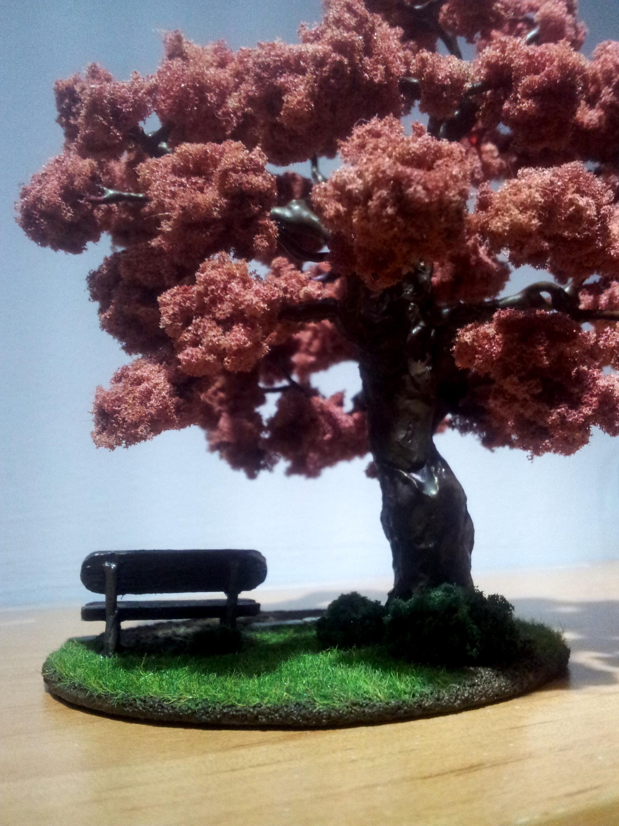 Bark, Bench, Cherry, Foliage, Park, Pink, Trees, Warhammer Fantasy, Wire