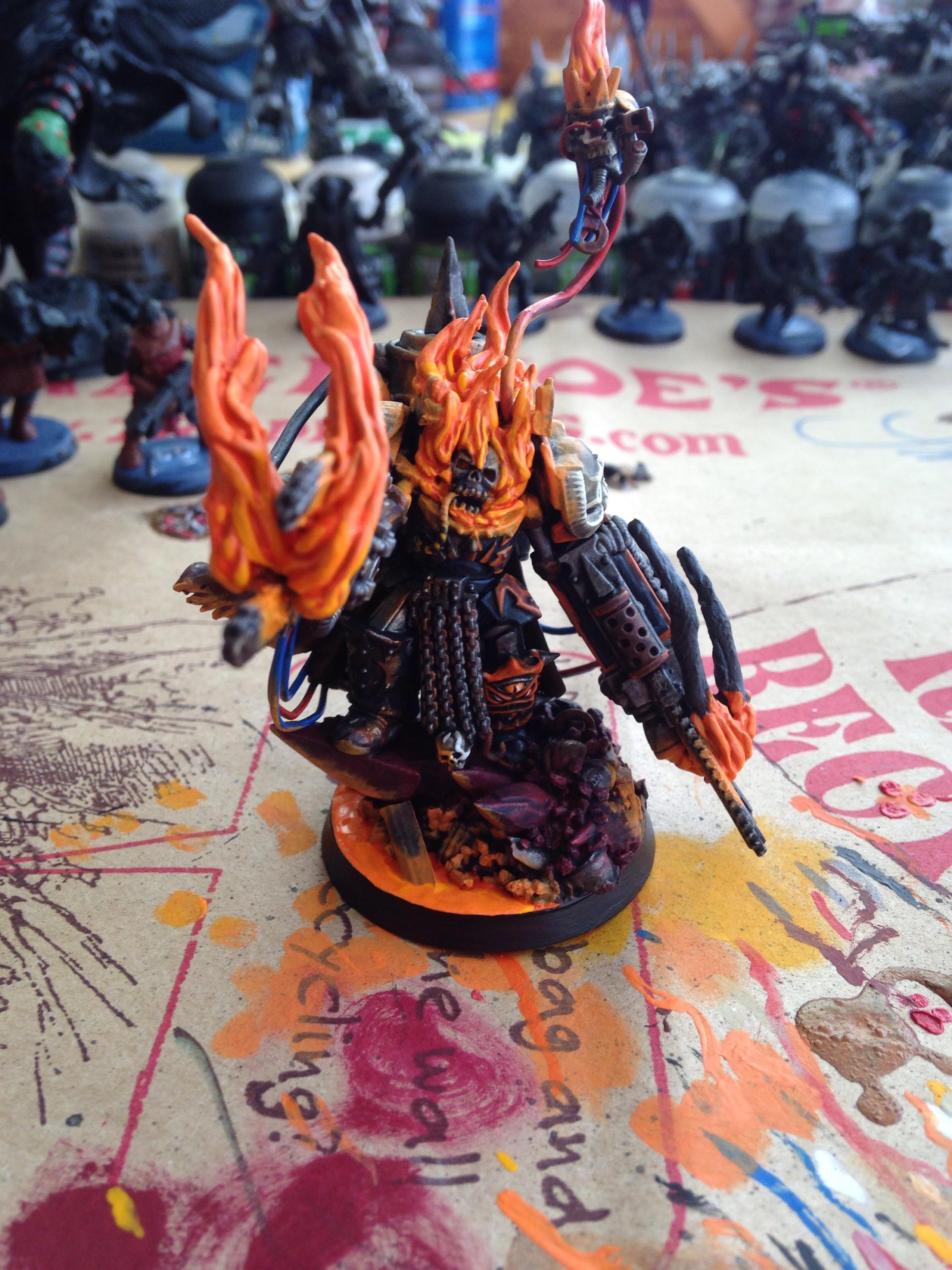 Chaos Space Marines, Conversion, Custom, Fire, Flames, Lava, Lord, Servo Skull, Terminator Armor, Terminator Lord