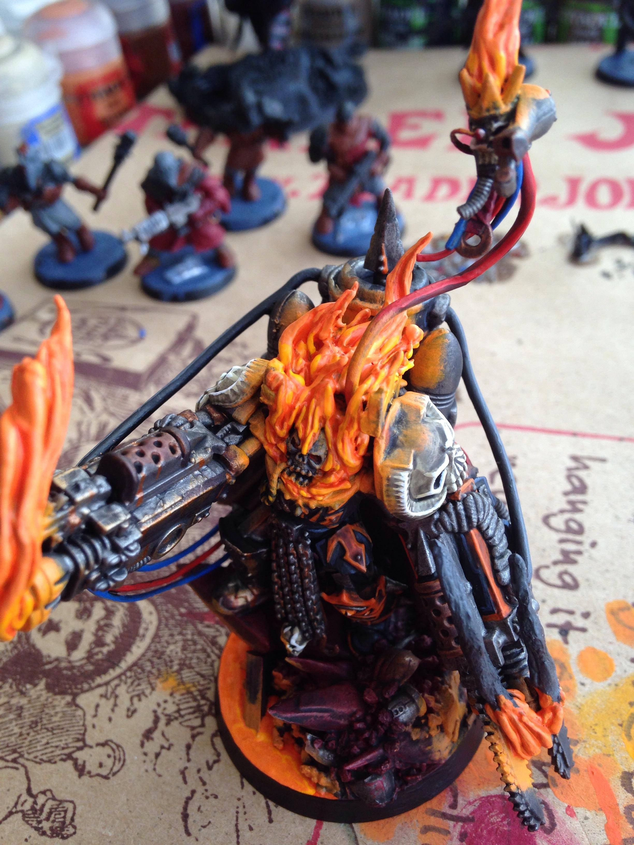 Chaos Space Marines, Conversion, Custom, Fire, Flames, Lava, Lord, Servo Skull, Terminator Armor, Terminator Lord