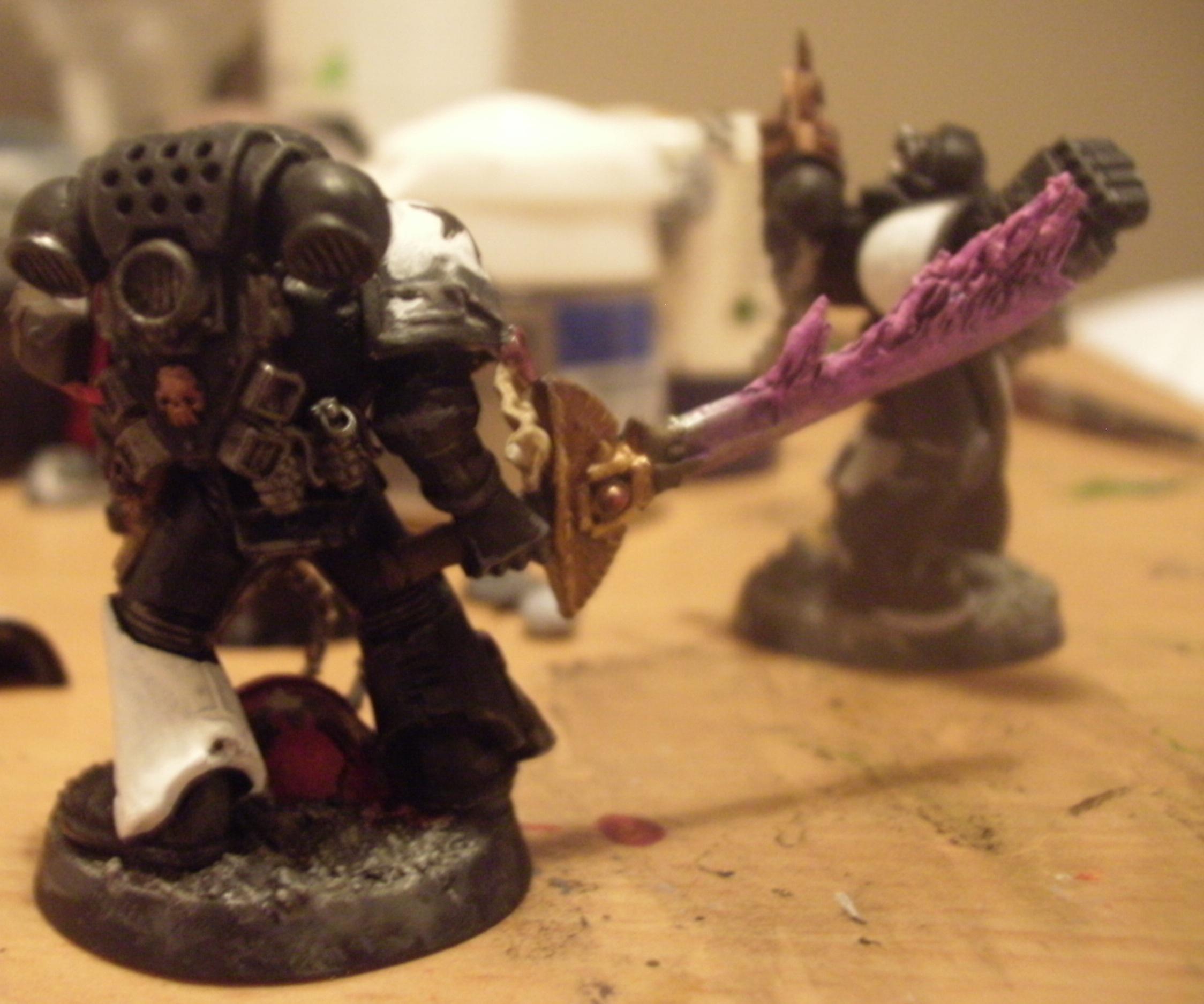 Rear view of power sword armed marine