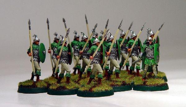 A unit of the Wood Elf Spearmen in scale from TBM