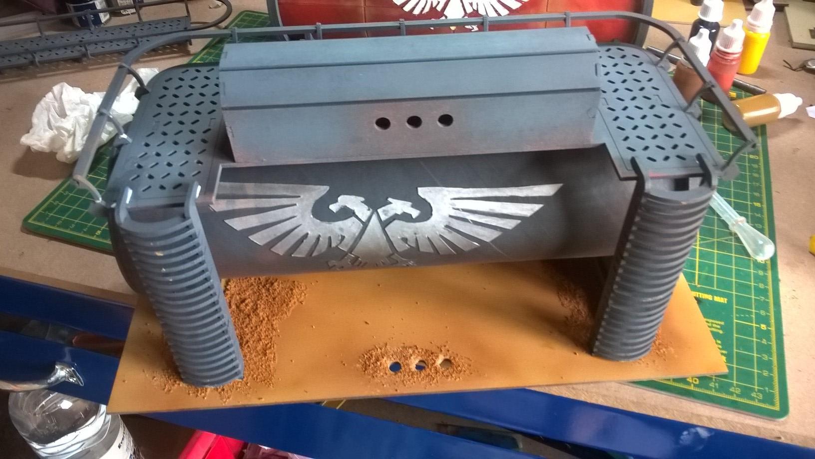 I tried to add a shade lighter grey to worn and sun bleached areas.  Still need drybrushing