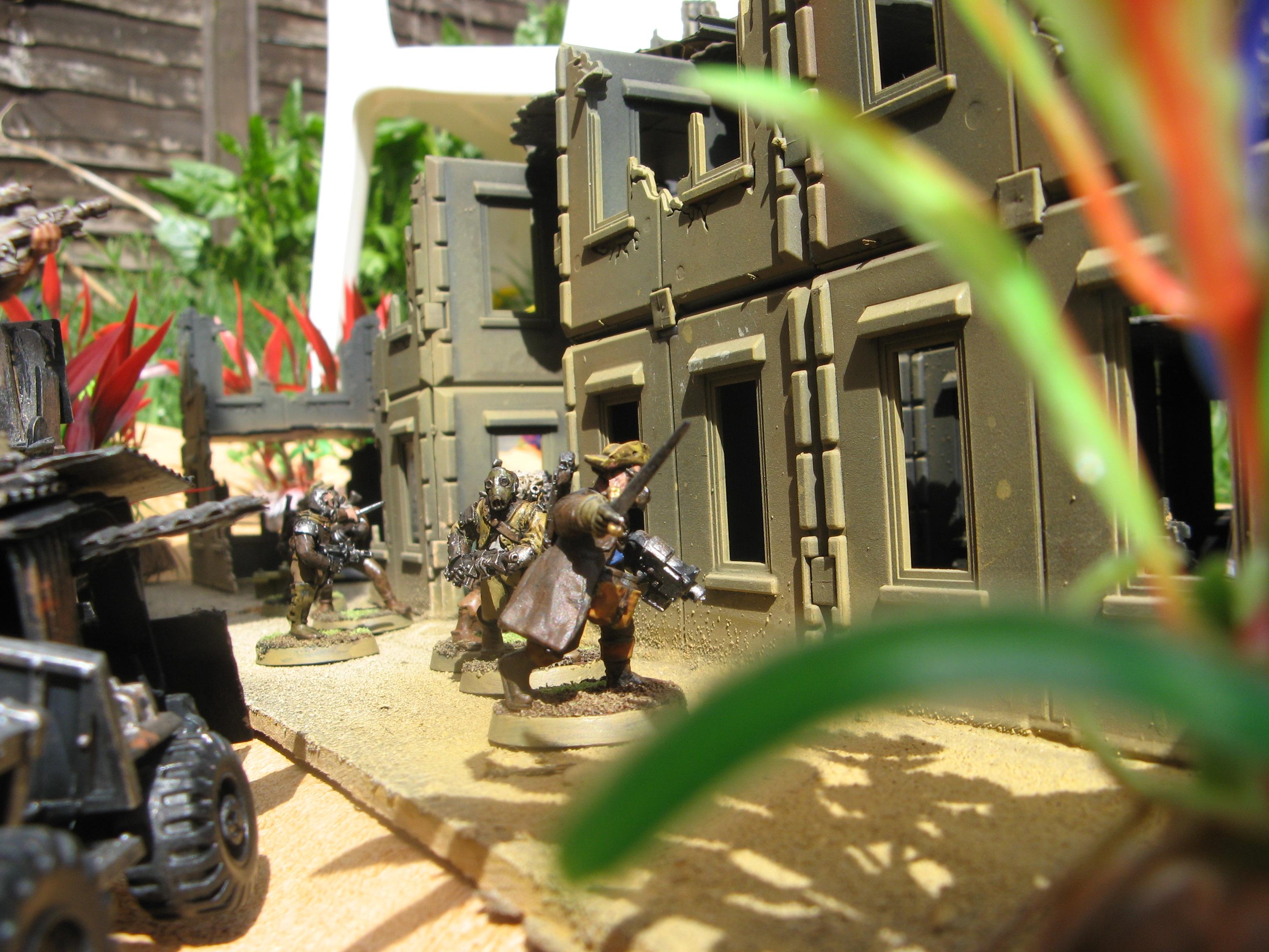 The tech pirate captain led the way in search of archeotech in the old colony settlement