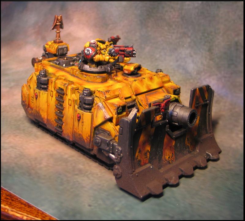 Imperial Fists, Mud, Siege Shield, Space Marines, Tank, Vindicator, Weathered, Yellow