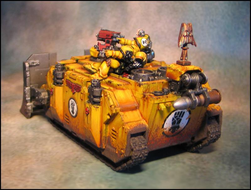 Imperial Fists, Mud, Siege Shield, Space Marines, Tank, Vindicator, Weathered, Yellow