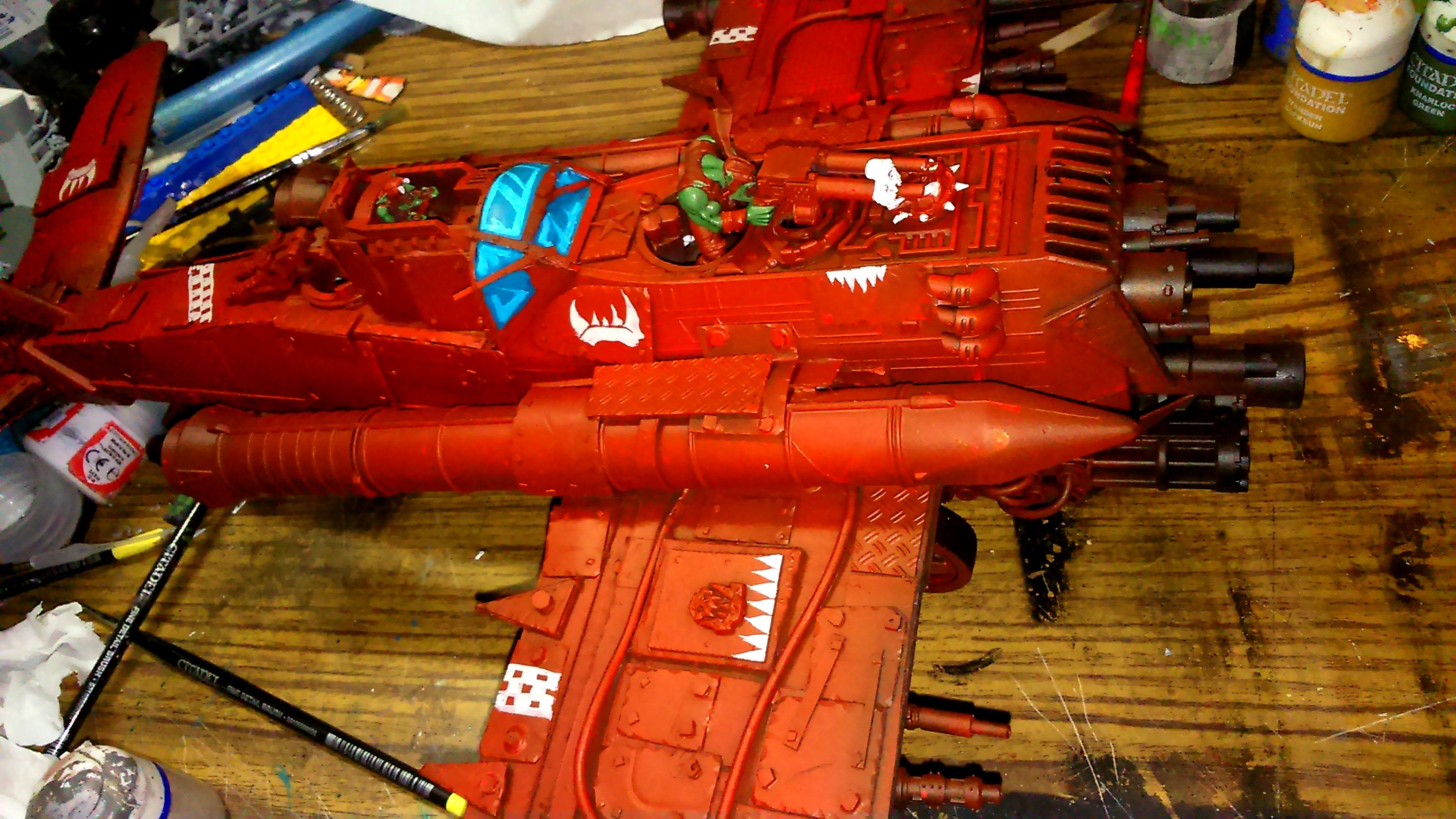 Army, Battle, Blood Axe, Bomber, Conversion, Custom, Dakka Dakka, Flyer, Orks, Plane, Red, Scratch Build, Terrain