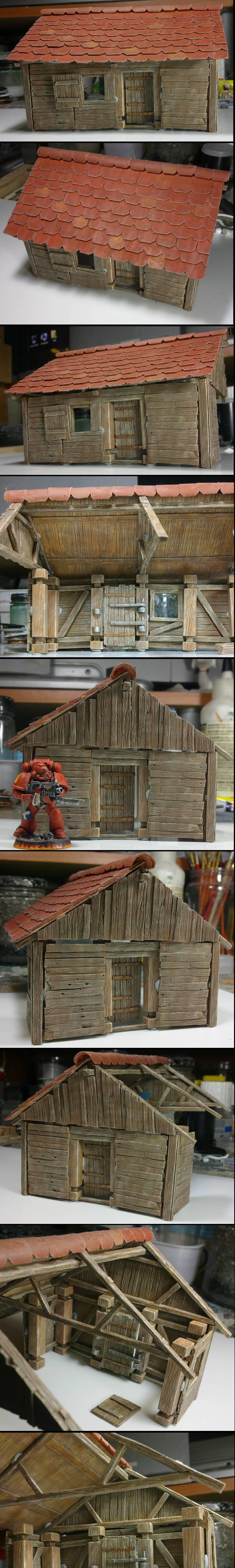 &quot;Wooden&quot; Hut Kit wip 9; painted and assembled examples (partial)