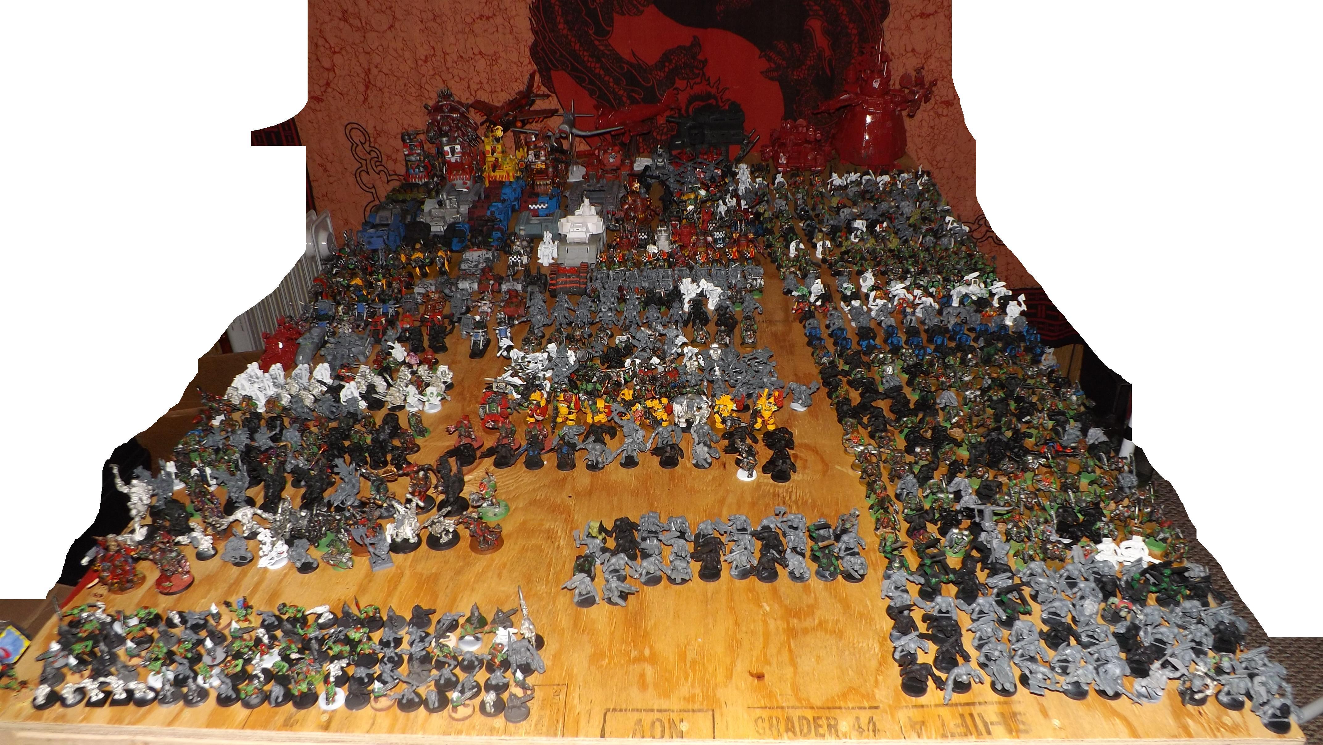 The full army at the moment. Some painted up others need work. There is a lot so ill have pictures as I complete them