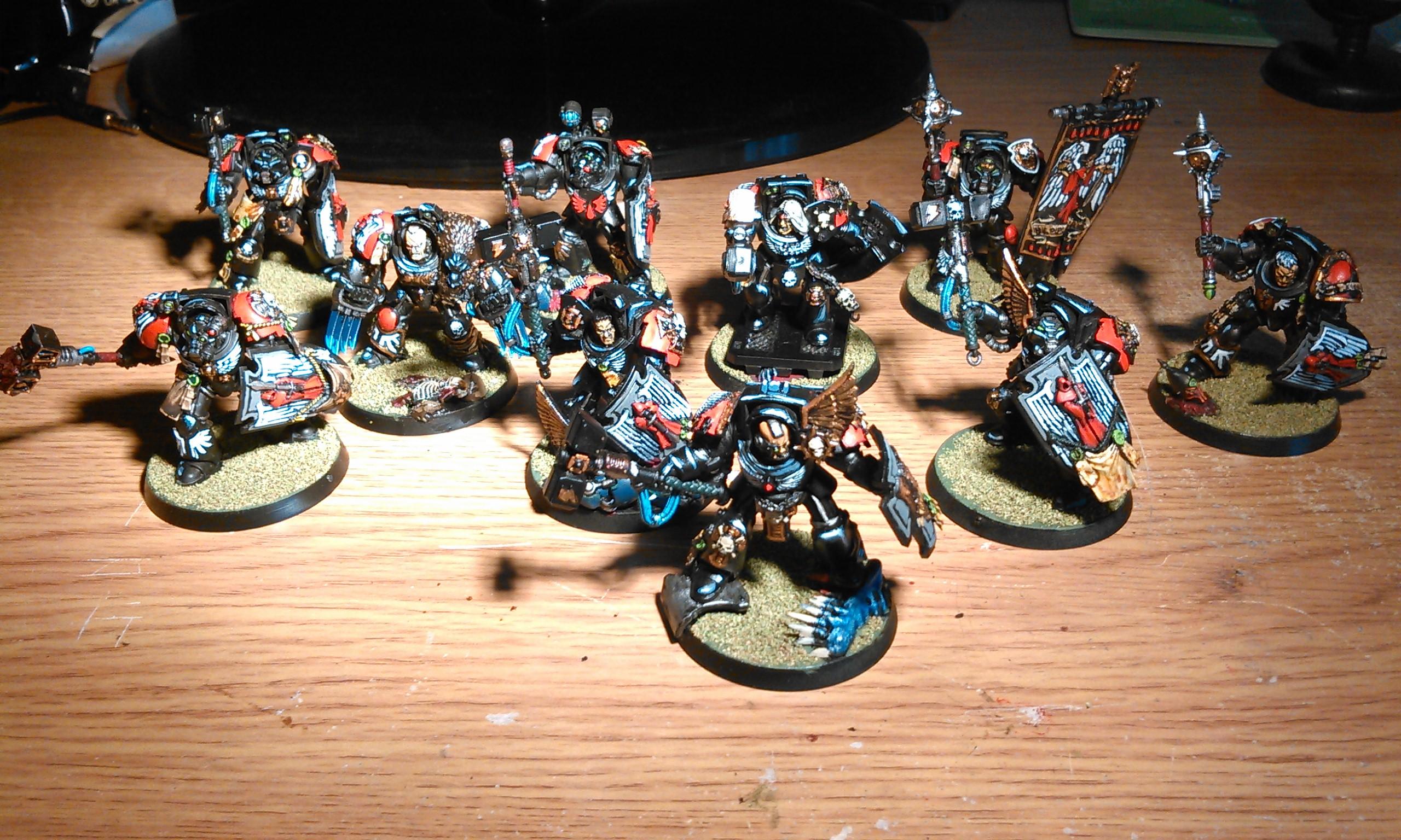 Assault Terminators, Banner, Blood Angels, Deathwing, Extreme Highlights, Space Marines, Standard Bearer, Storm Shields, Thunder Hammers