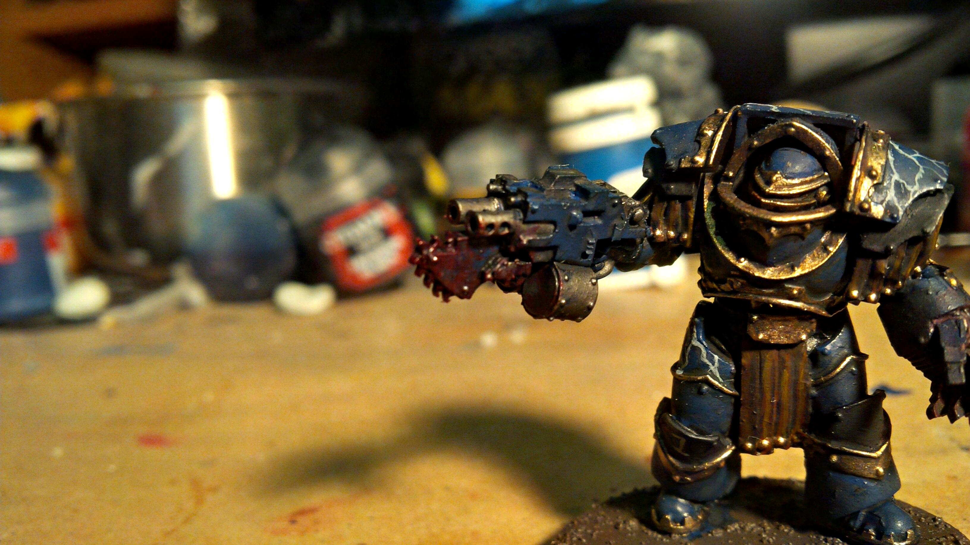 30k, Blood, Blue, Chain Sword, Gold, Horus Heresy, Lightning, Night Lord, Skull, Volkite