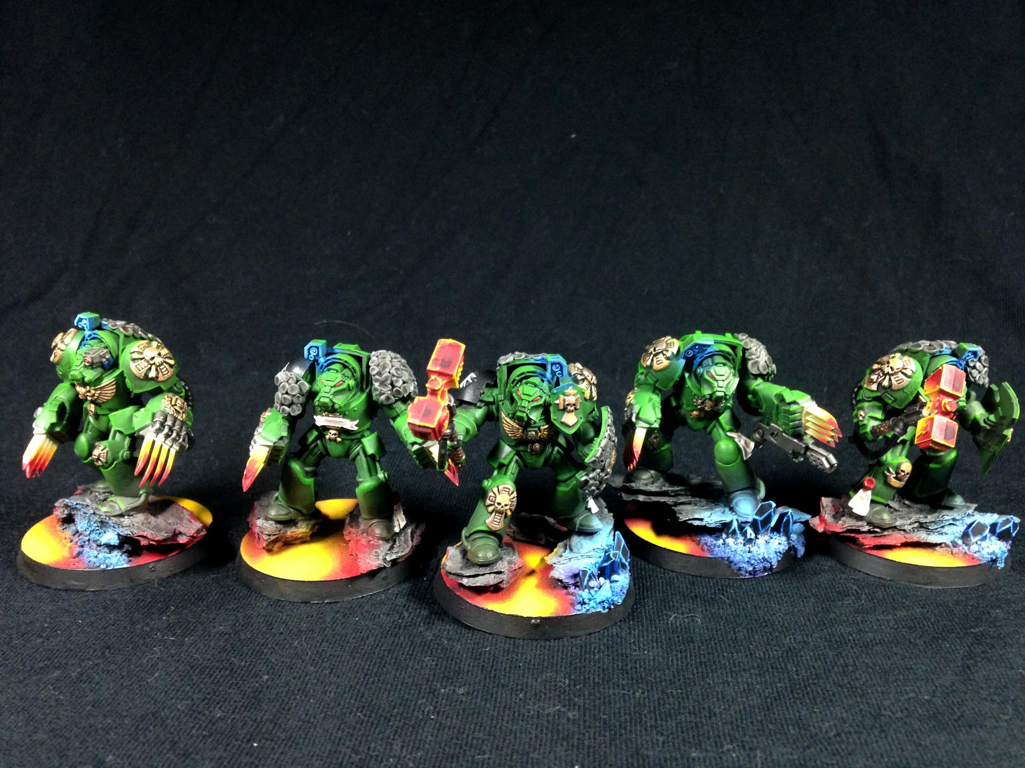 Magma Bases, Pro Painted, Salamander Conversion, Salamanders, Space Marine Salamanders, Terminator Armor